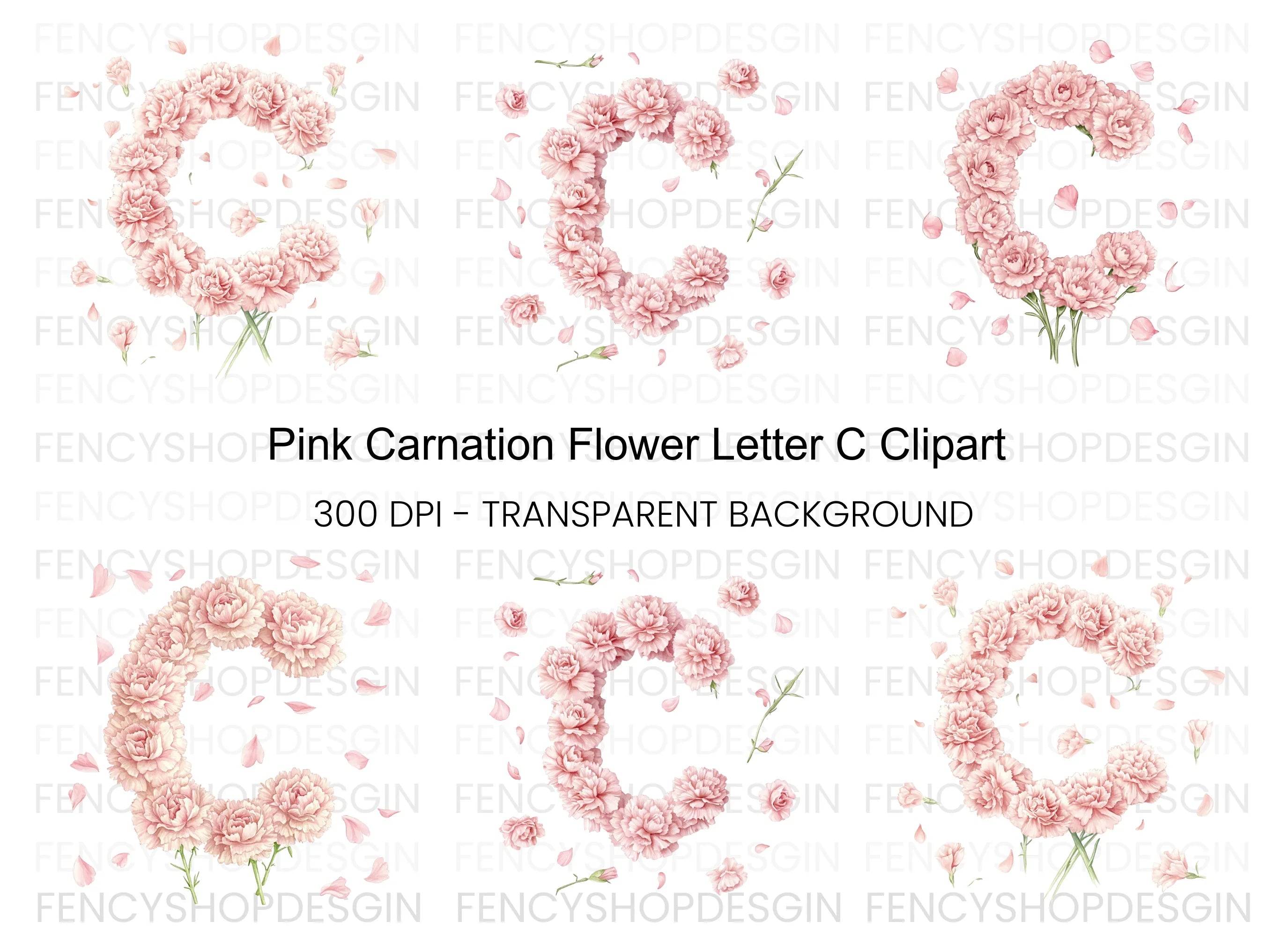 Pink Carnation Letter Clipart Bundle