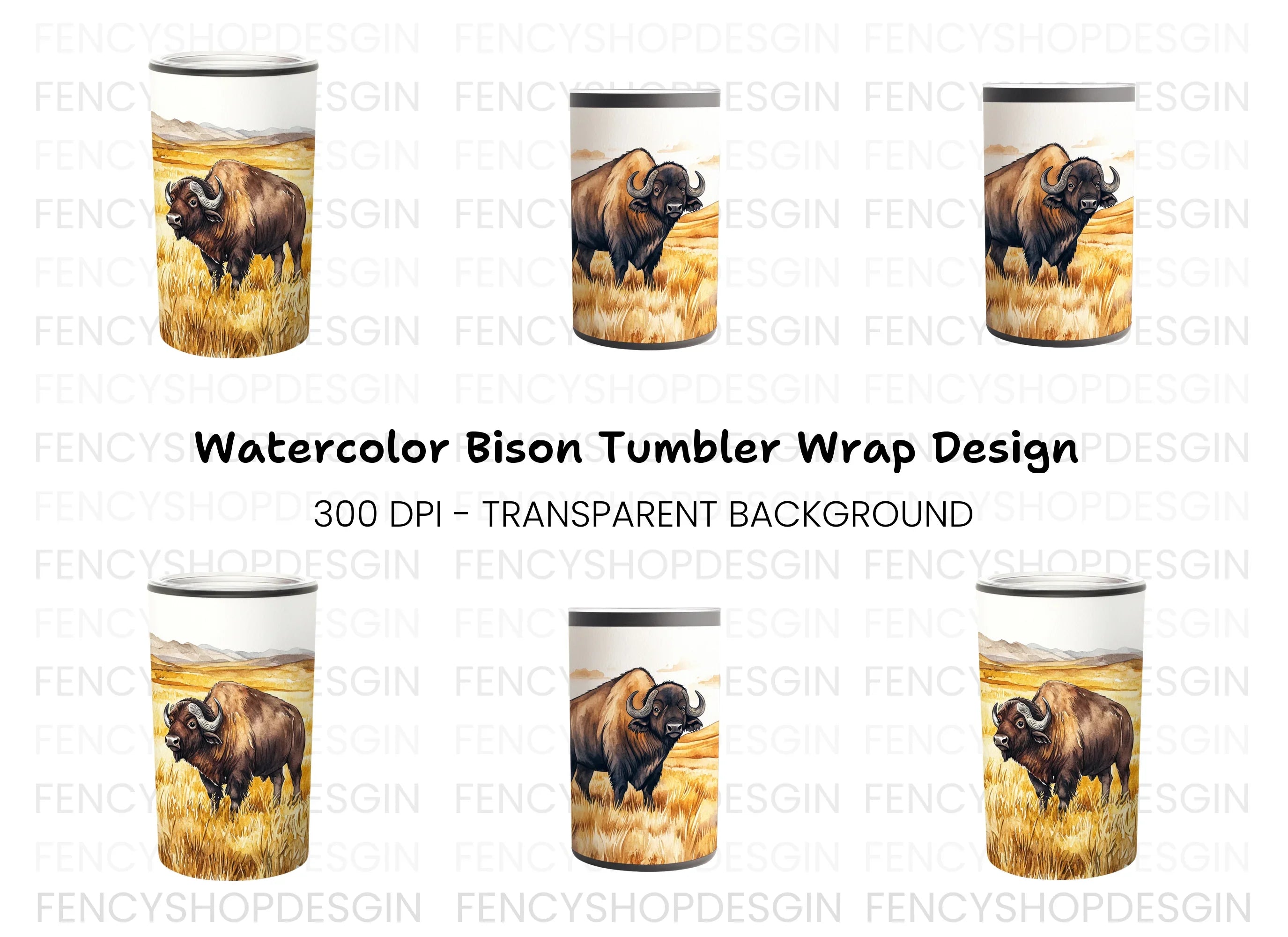 Buffalo in Grassy Field Clipart Bundle