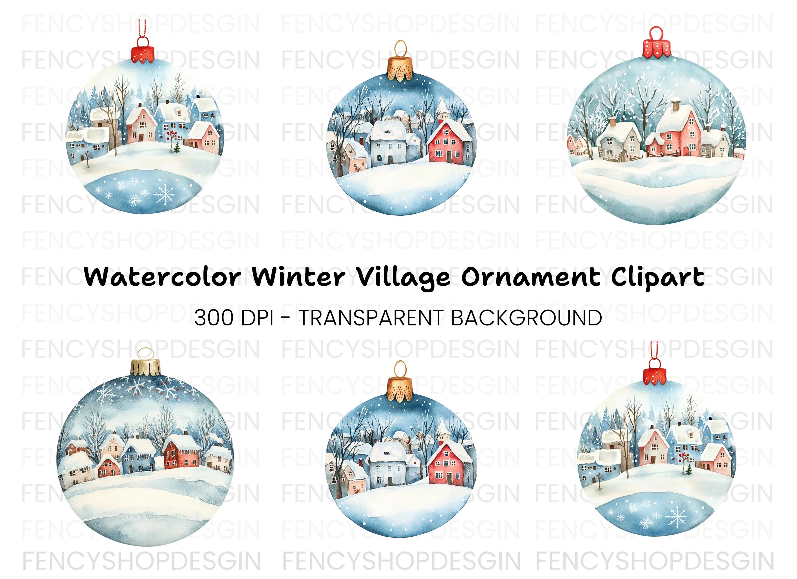 Winter Village Christmas Ornament Clipart Bundle