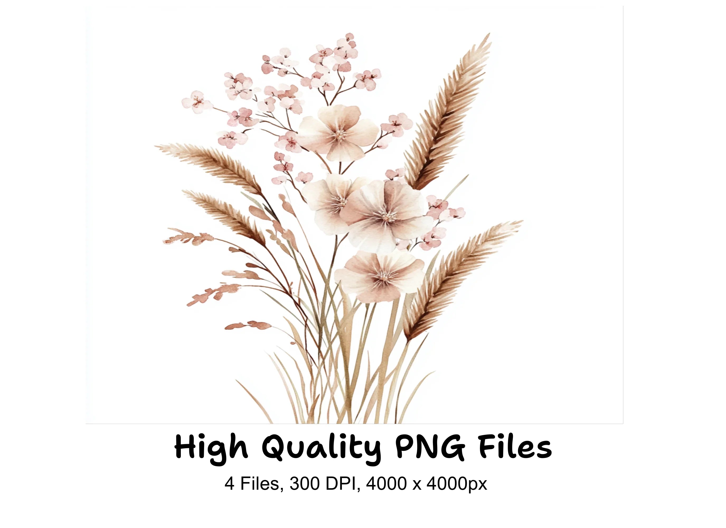 Pampas Grass Floral Clipart Bundle
