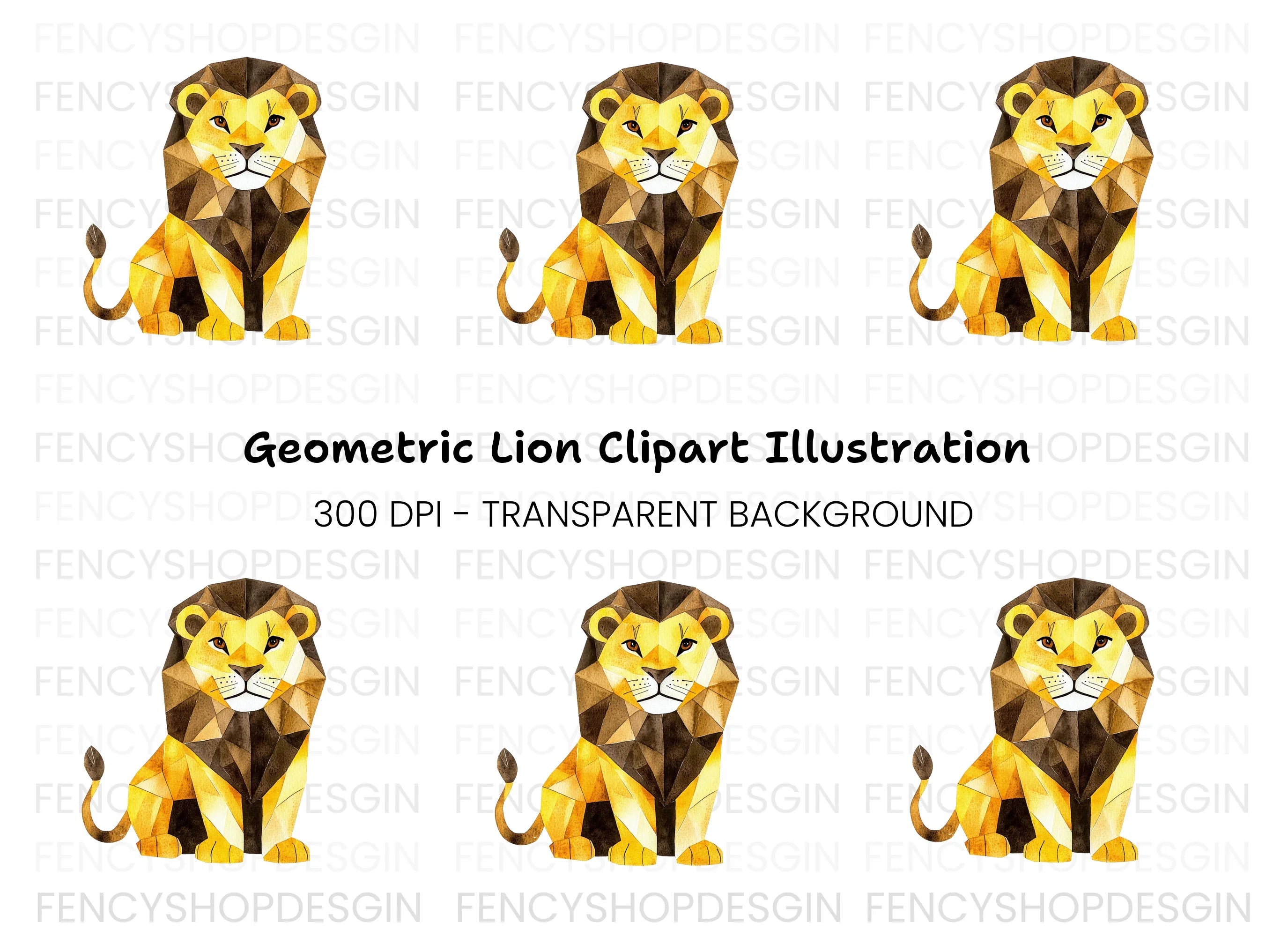 Geometric Lion Illustration Clipart Bundle