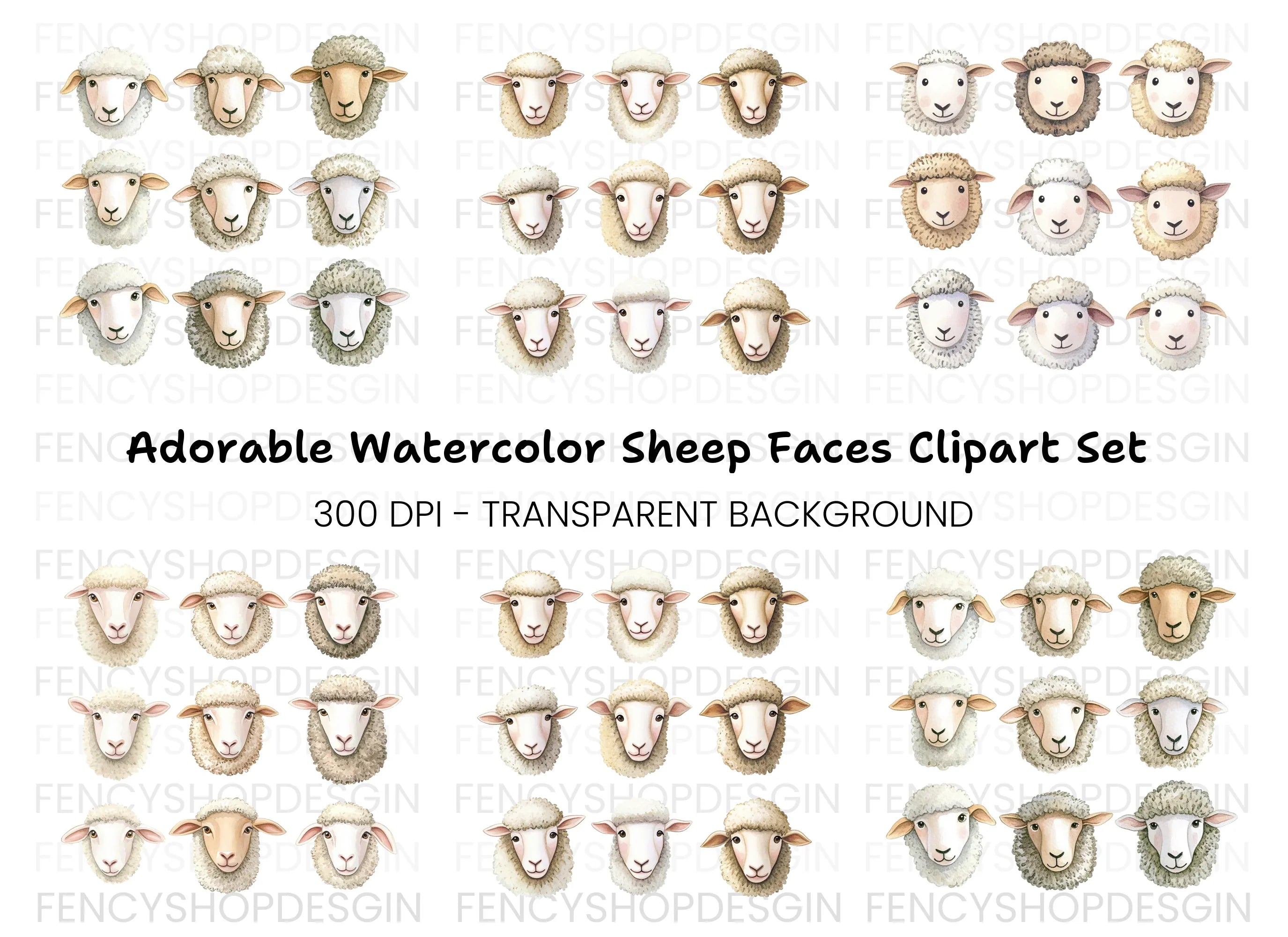 Sheep Faces Clipart Bundle