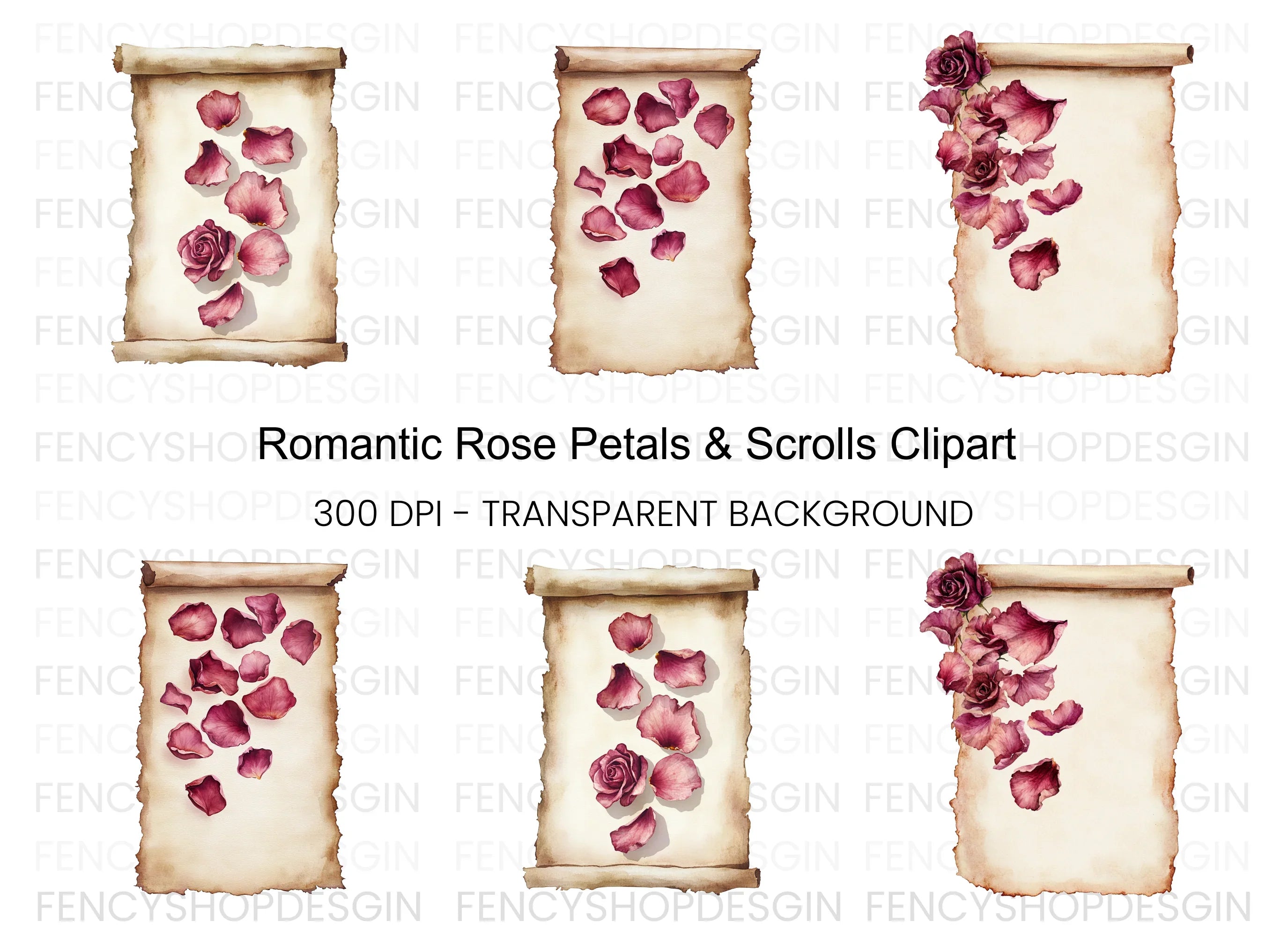 Rose Petals and Scrolls Clipart Bundle