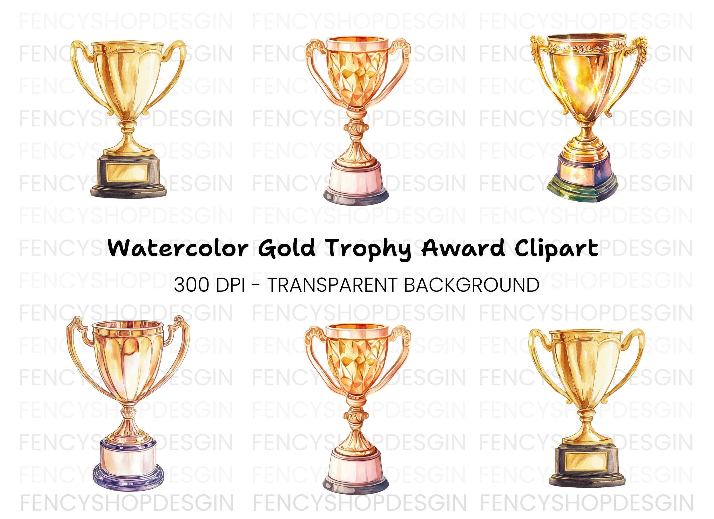 Golden Trophy Clipart Bundle