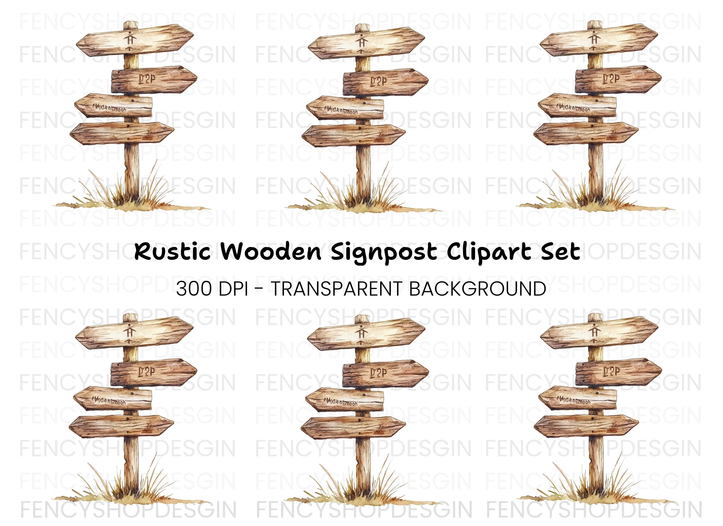 Rustic Sign Post Drawing Rustic Wooden Signpost Clipart Bundle