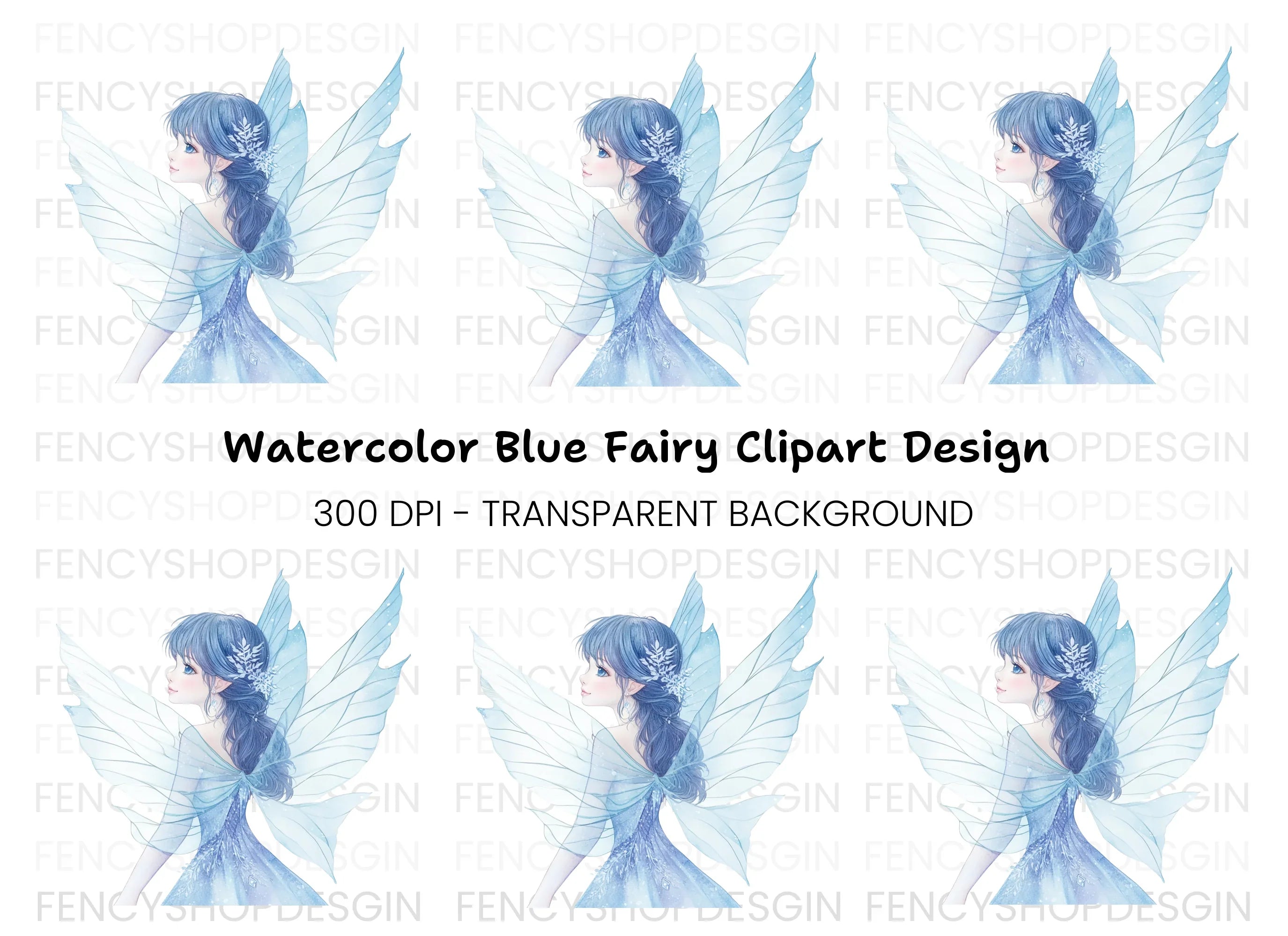 Winter Fairy Blue Dress Clipart Bundle