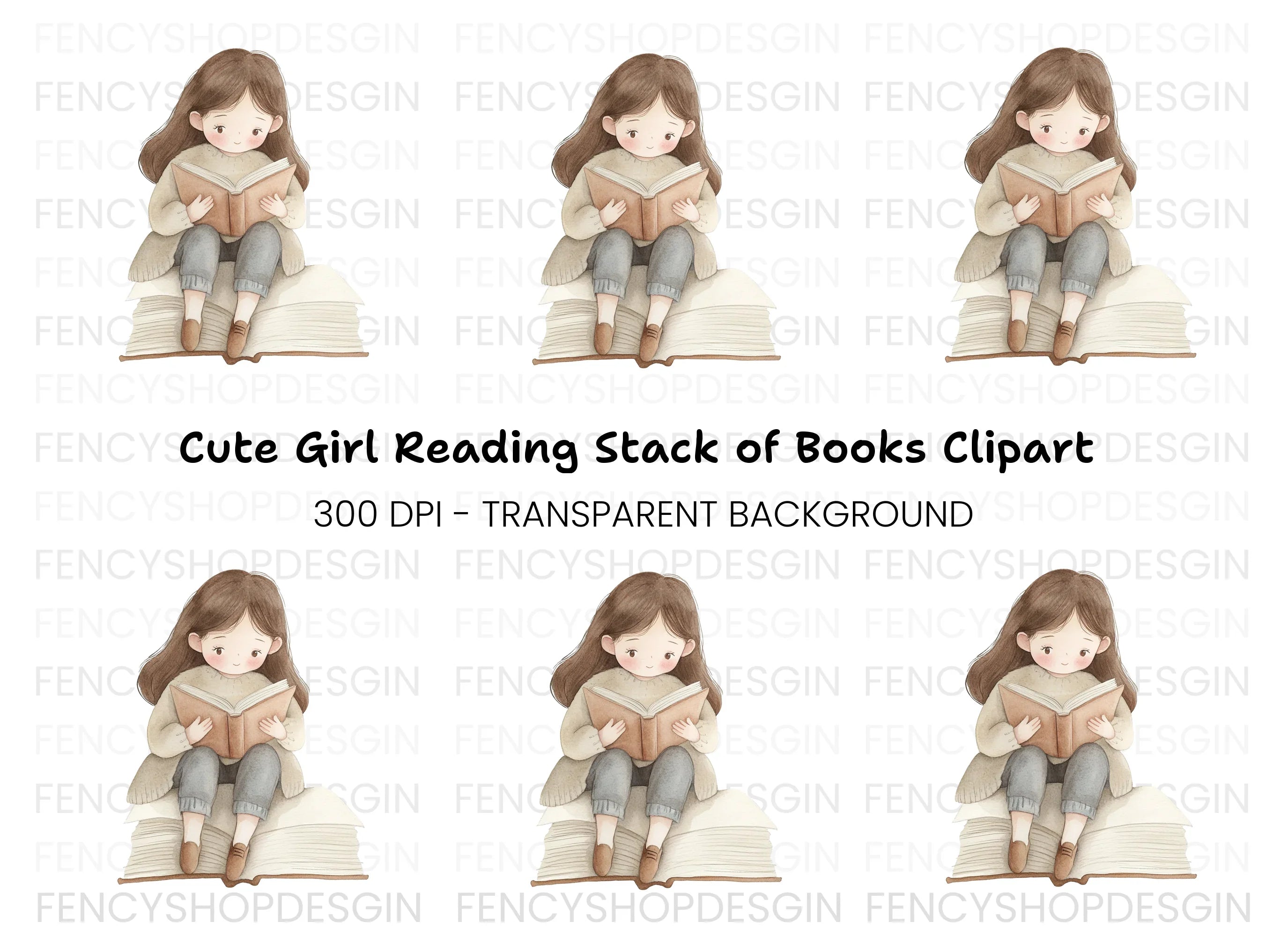 Cute Girl Reading Book Clipart Bundle