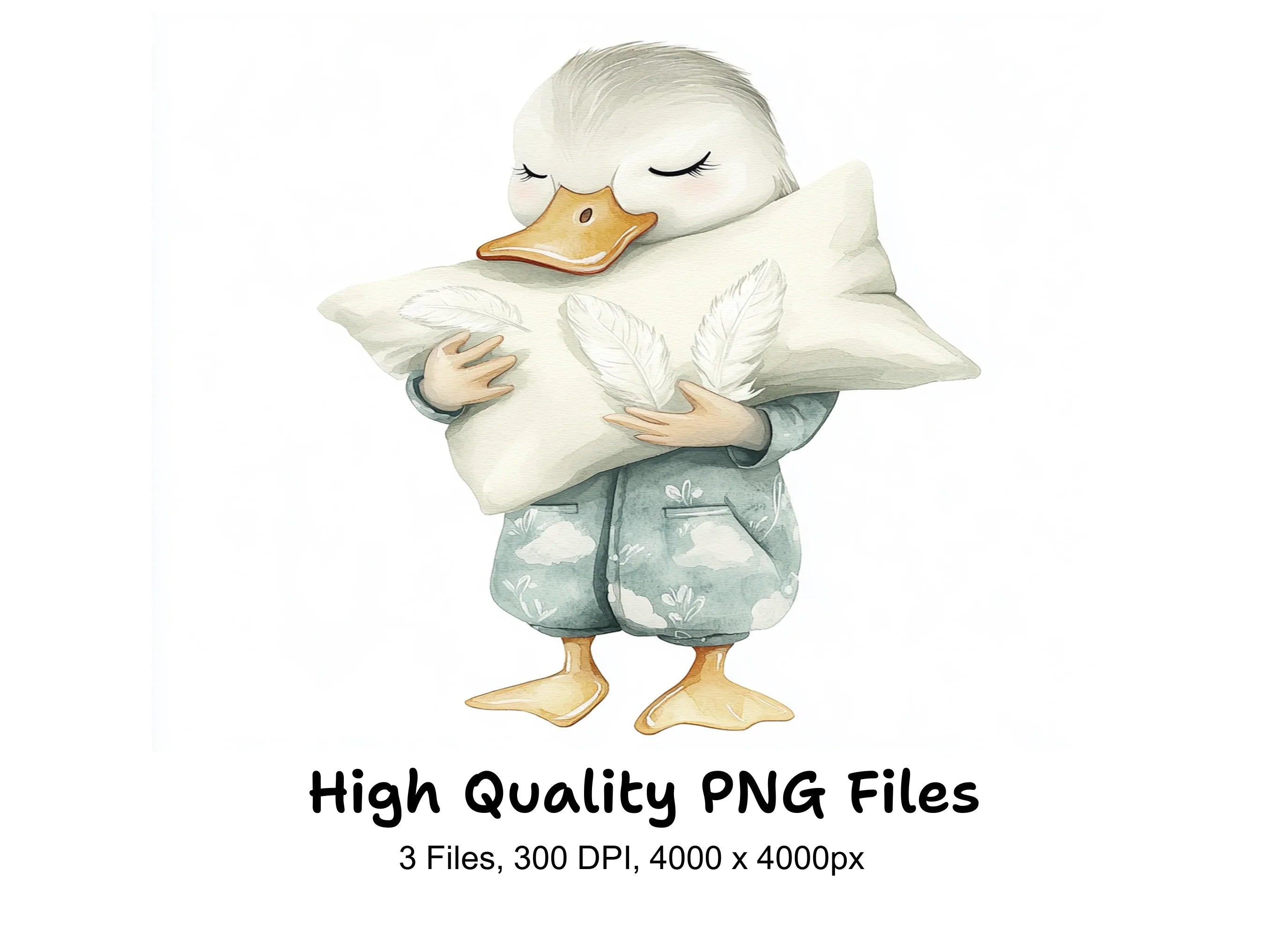 Sleeping Duckling with Pillow Clipart Bundle