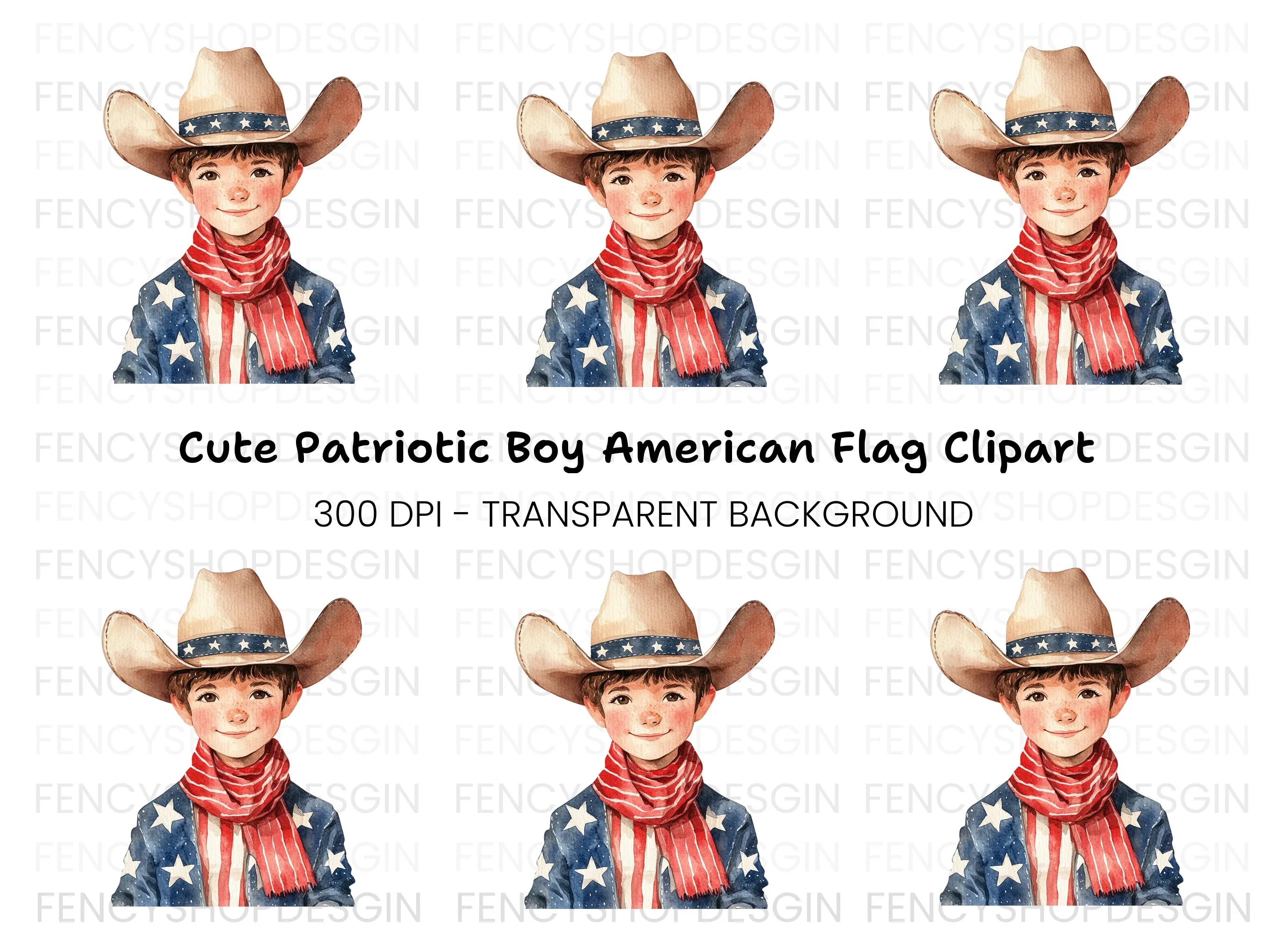 Cute Patriotic Boy Cowboy Clipart Bundle