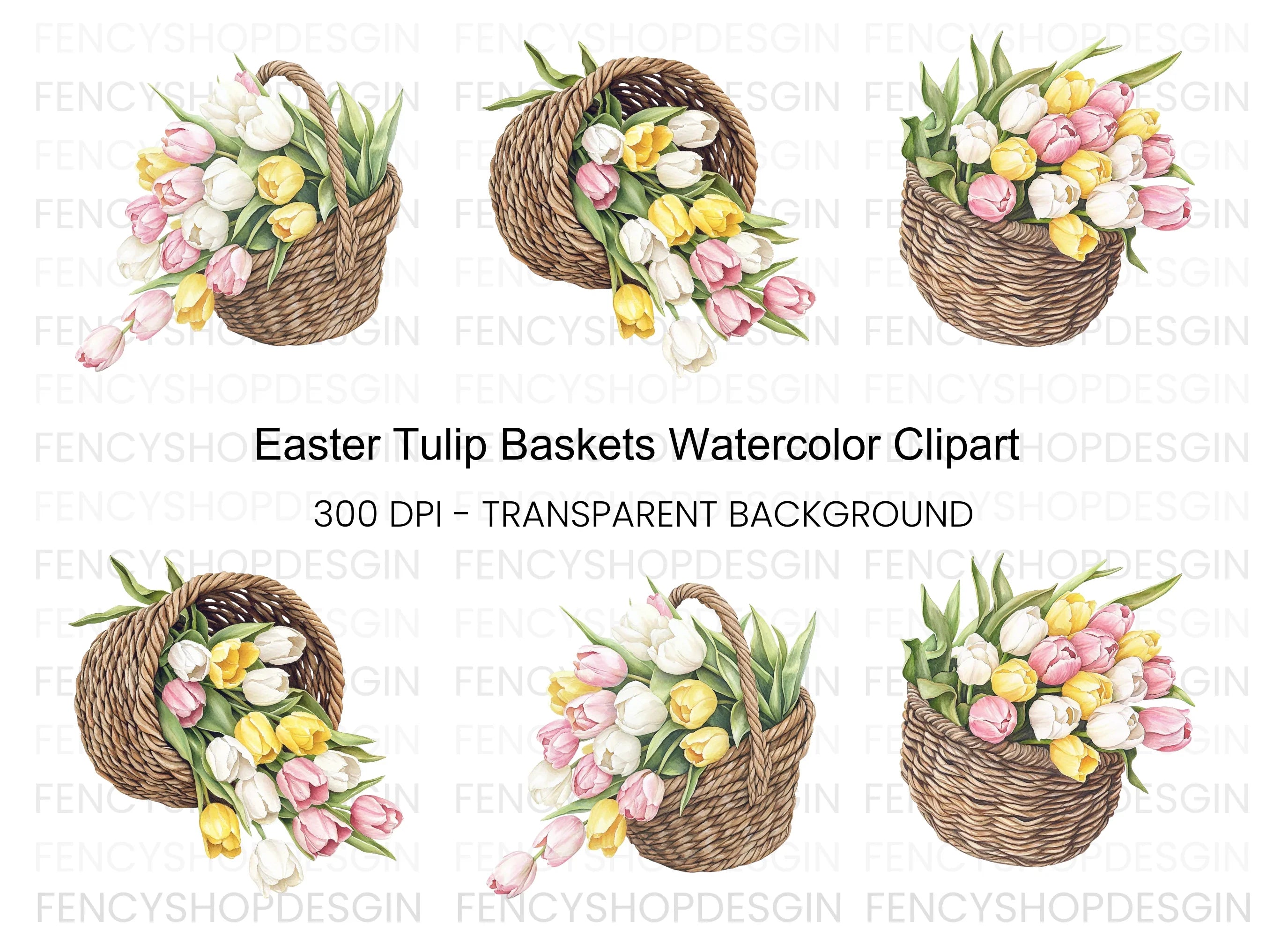 Tulip Baskets Clipart Bundle