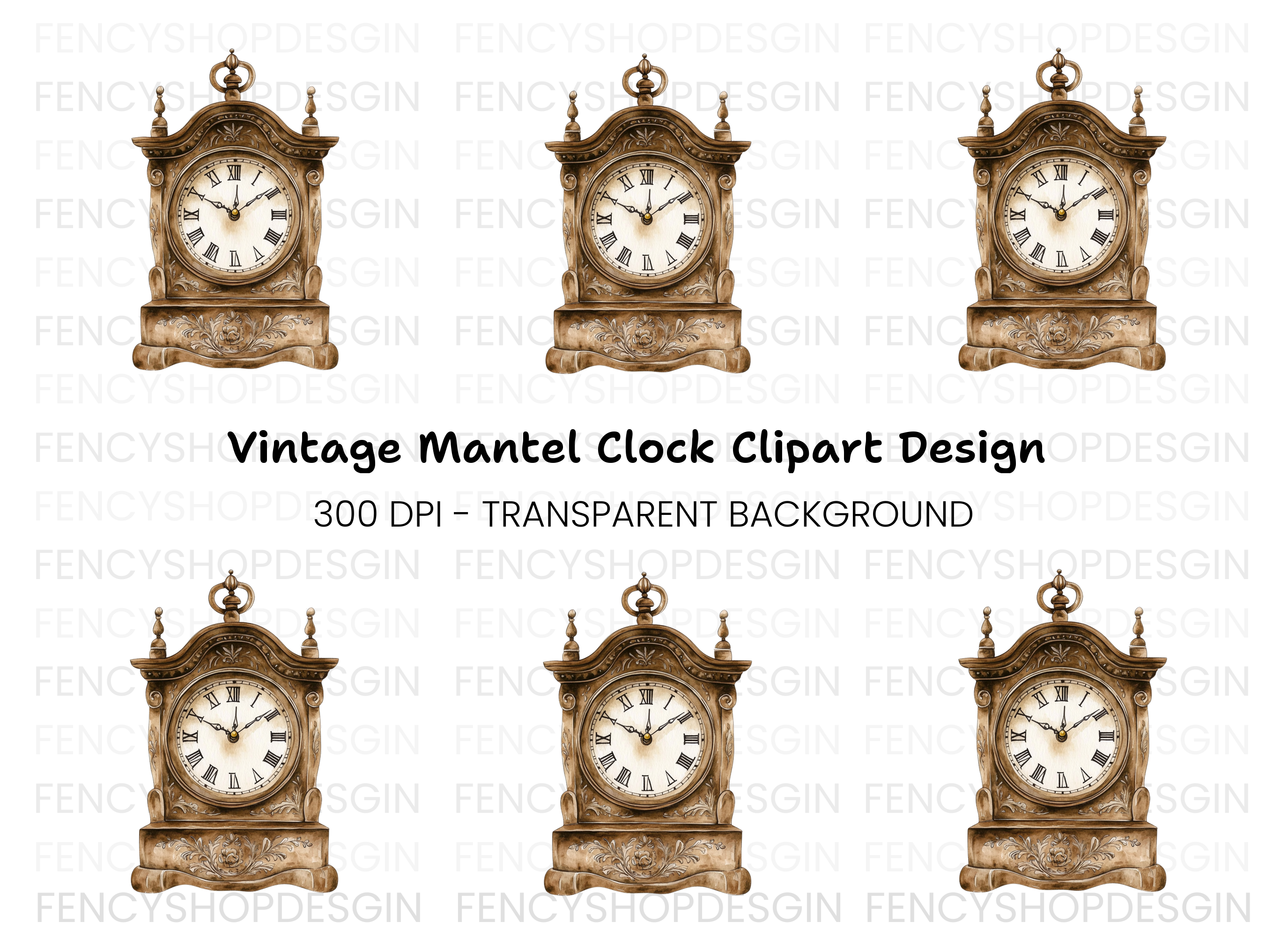 Antique Mantel Clock Clipart Bundle
