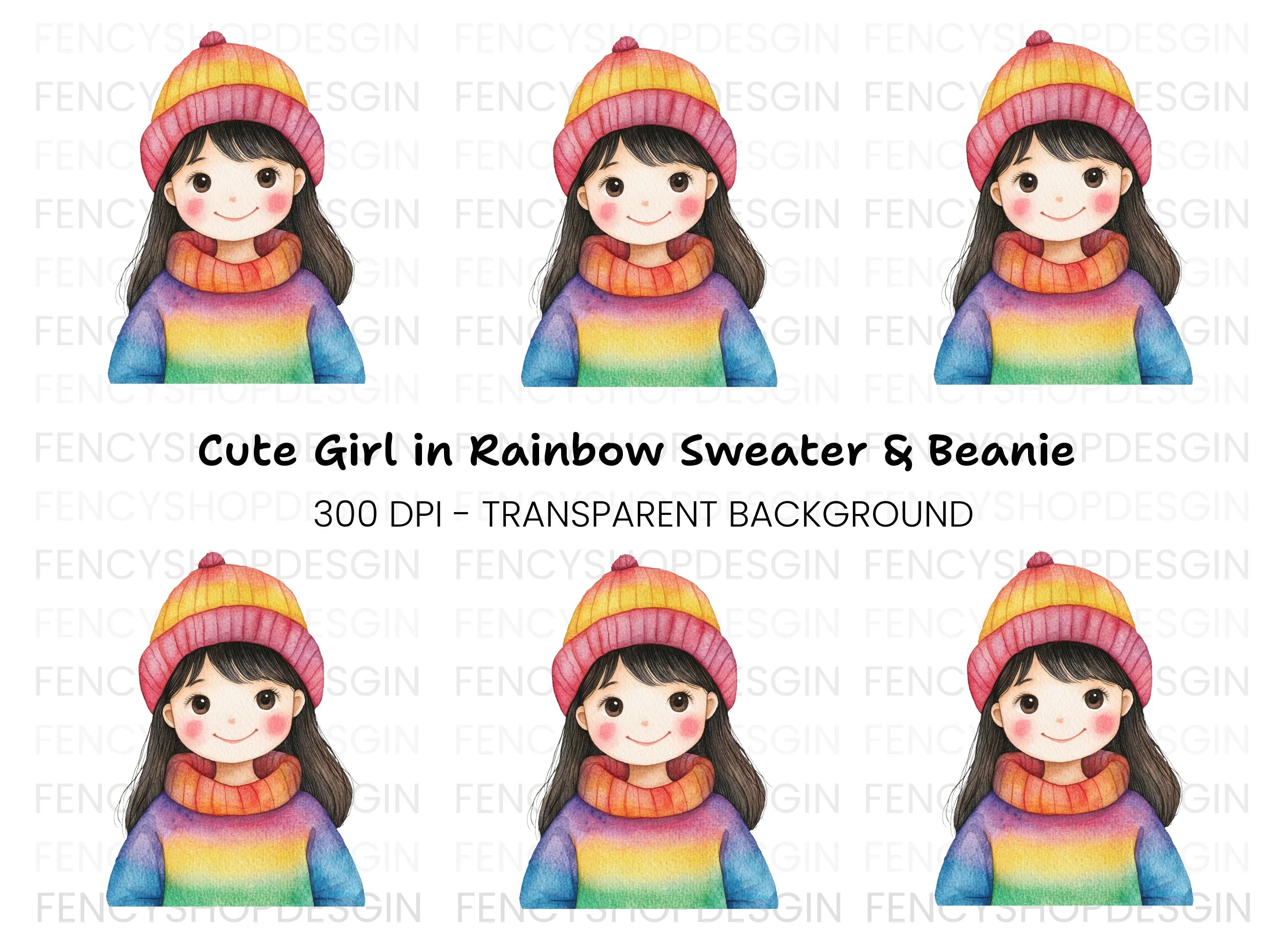 Girl in Rainbow Winter Wear Clipart Bundle