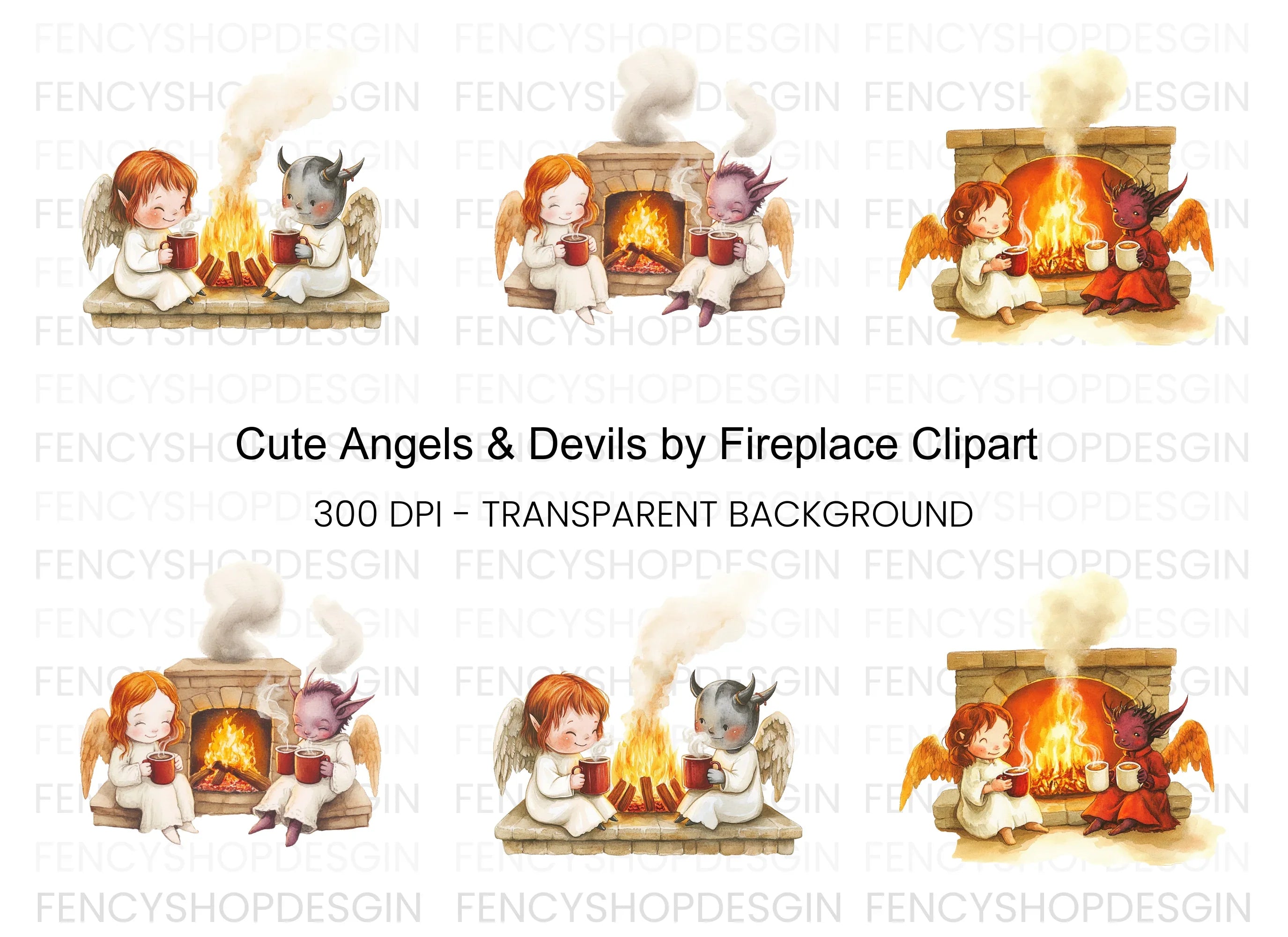 Angels and Demons by Fireplace Clipart Bundle