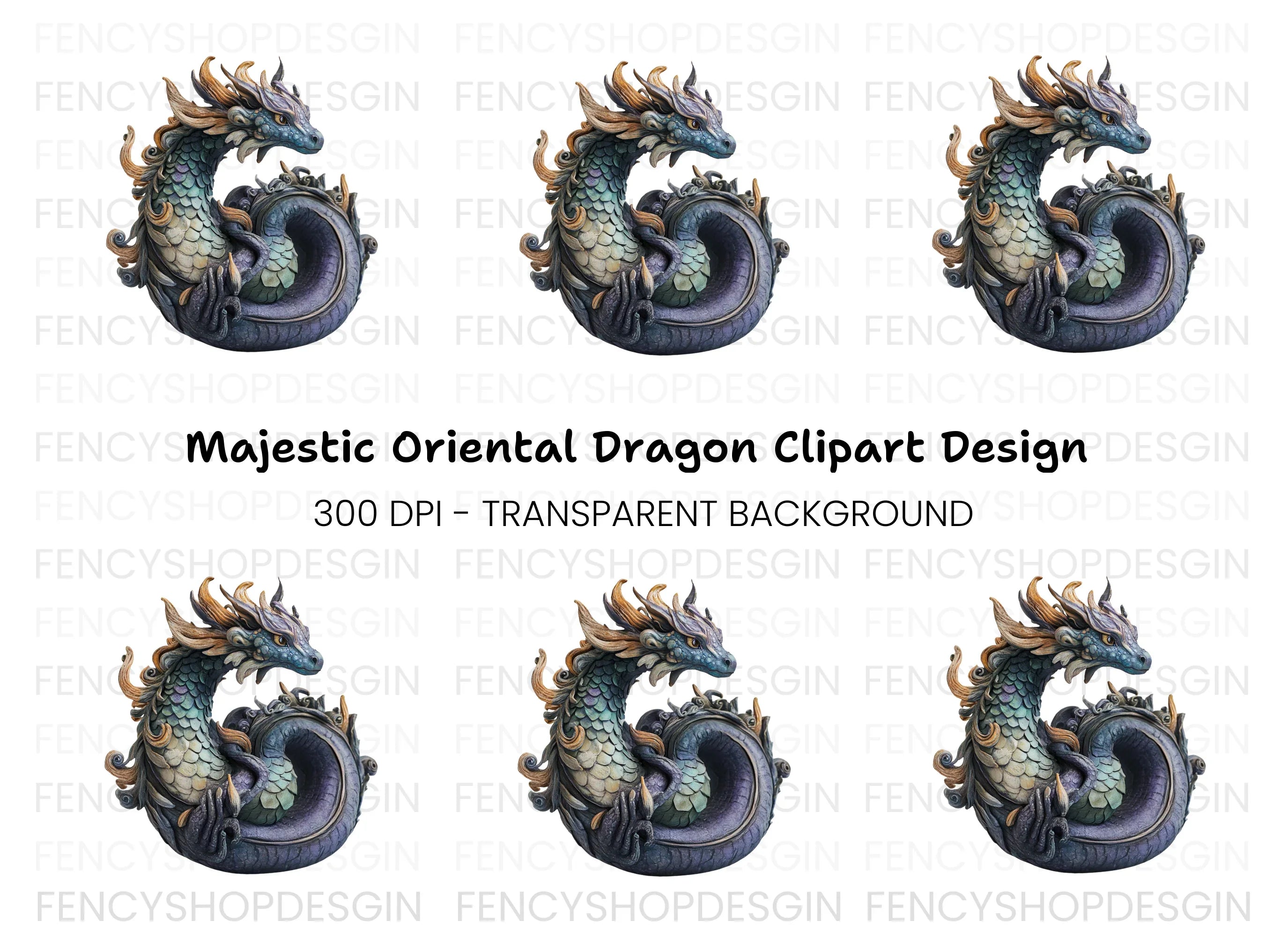 Majestic Eastern Dragon Clipart Bundle
