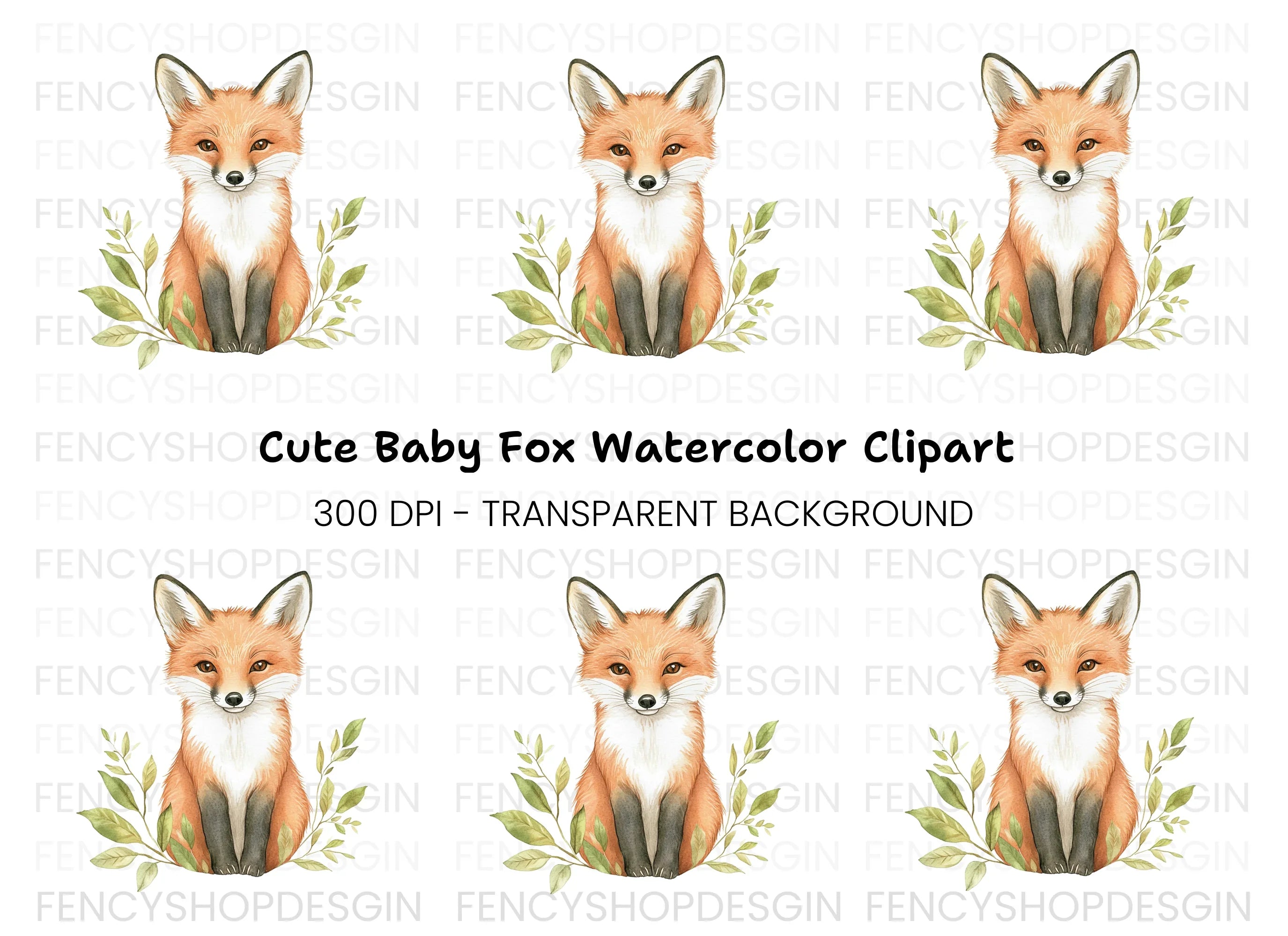 Cute Fox with Leaves Clipart Bundle