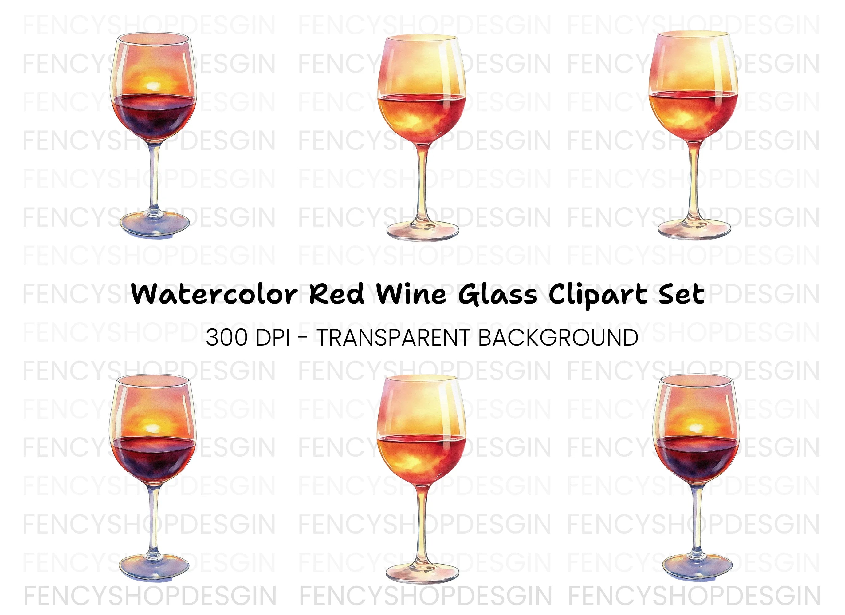 Sunset Reflection Wine Glass Clipart Bundle