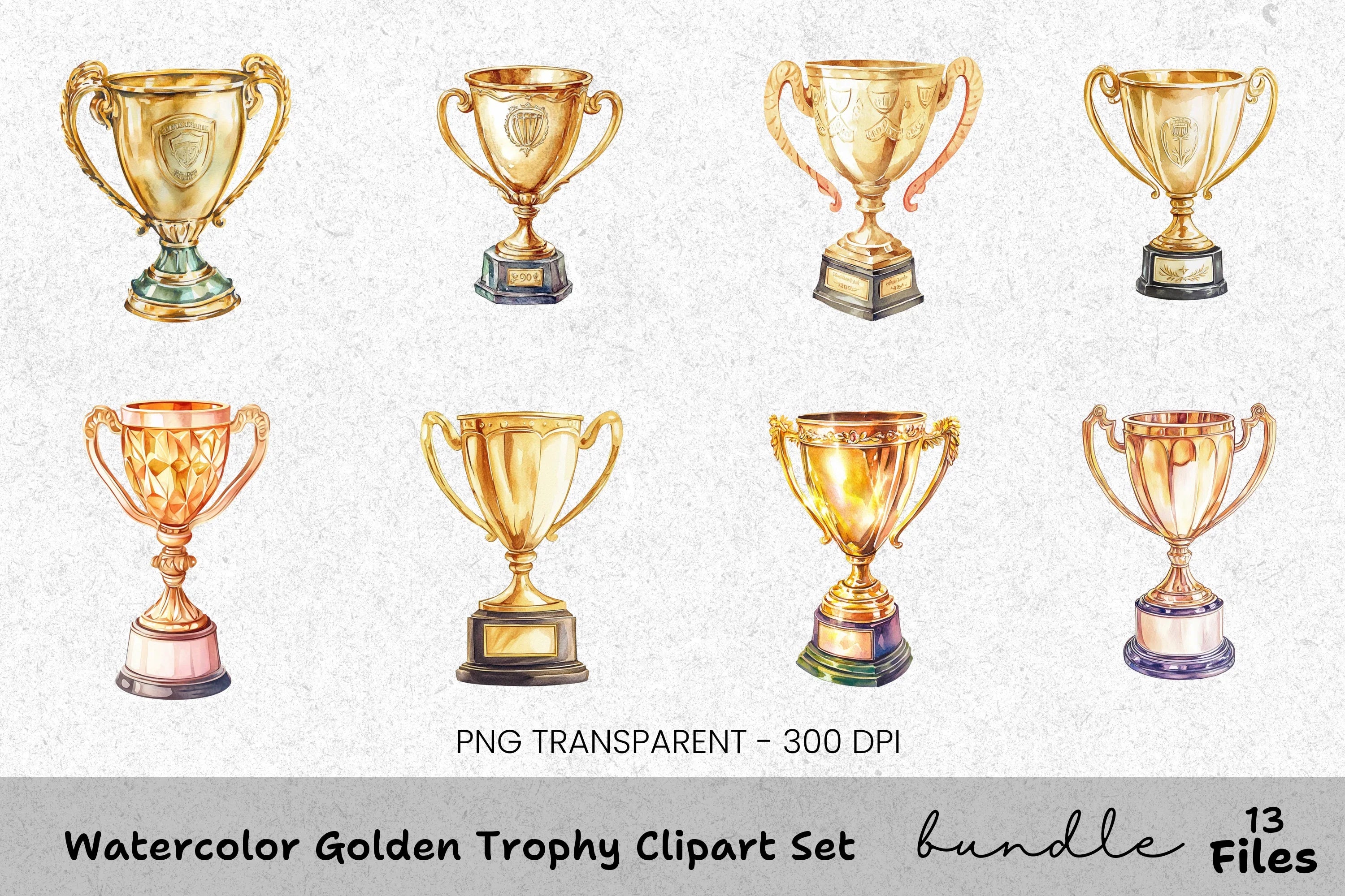 Golden Trophy Clipart Bundle