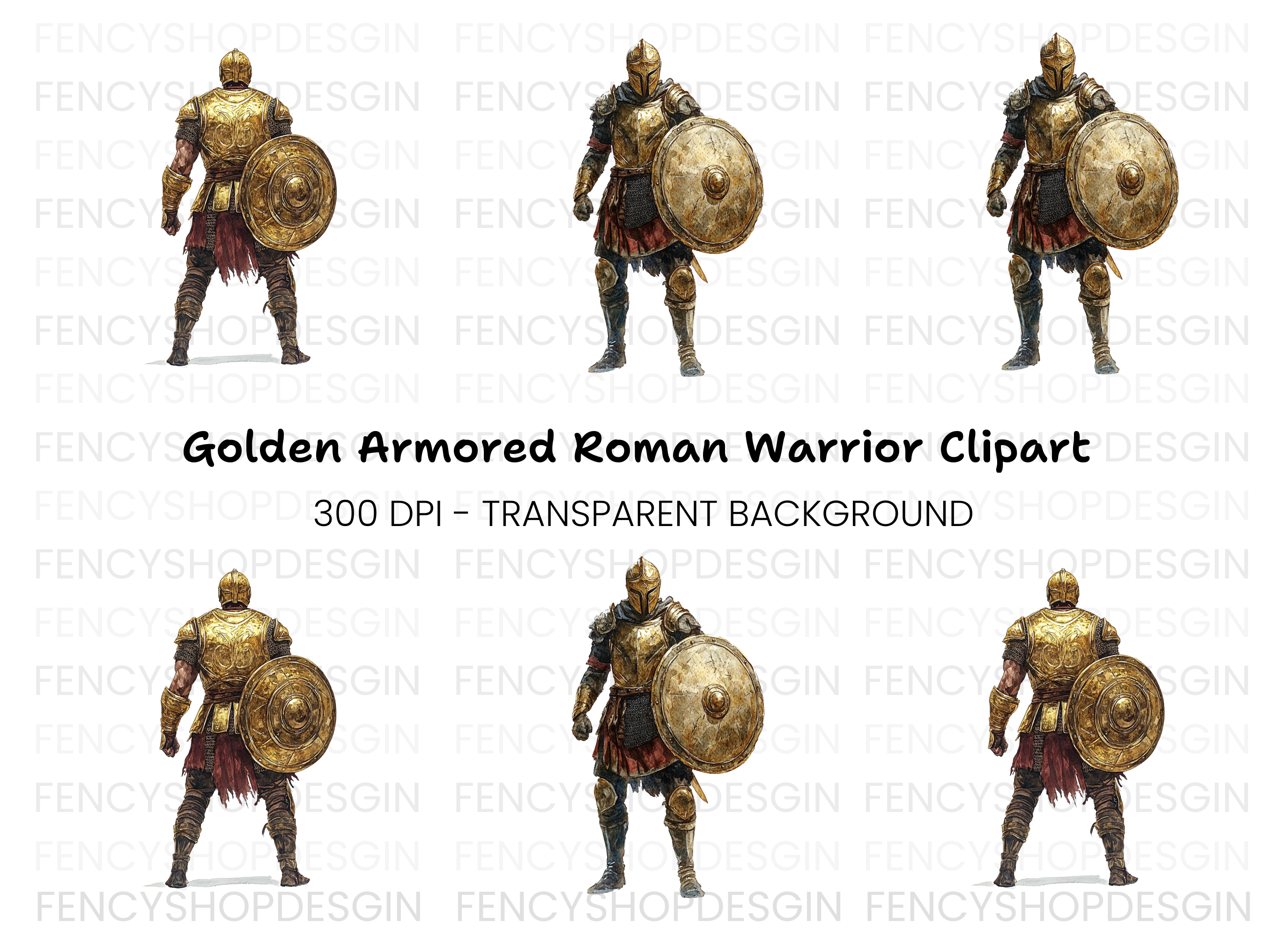Golden Armored Knight Clipart Bundle