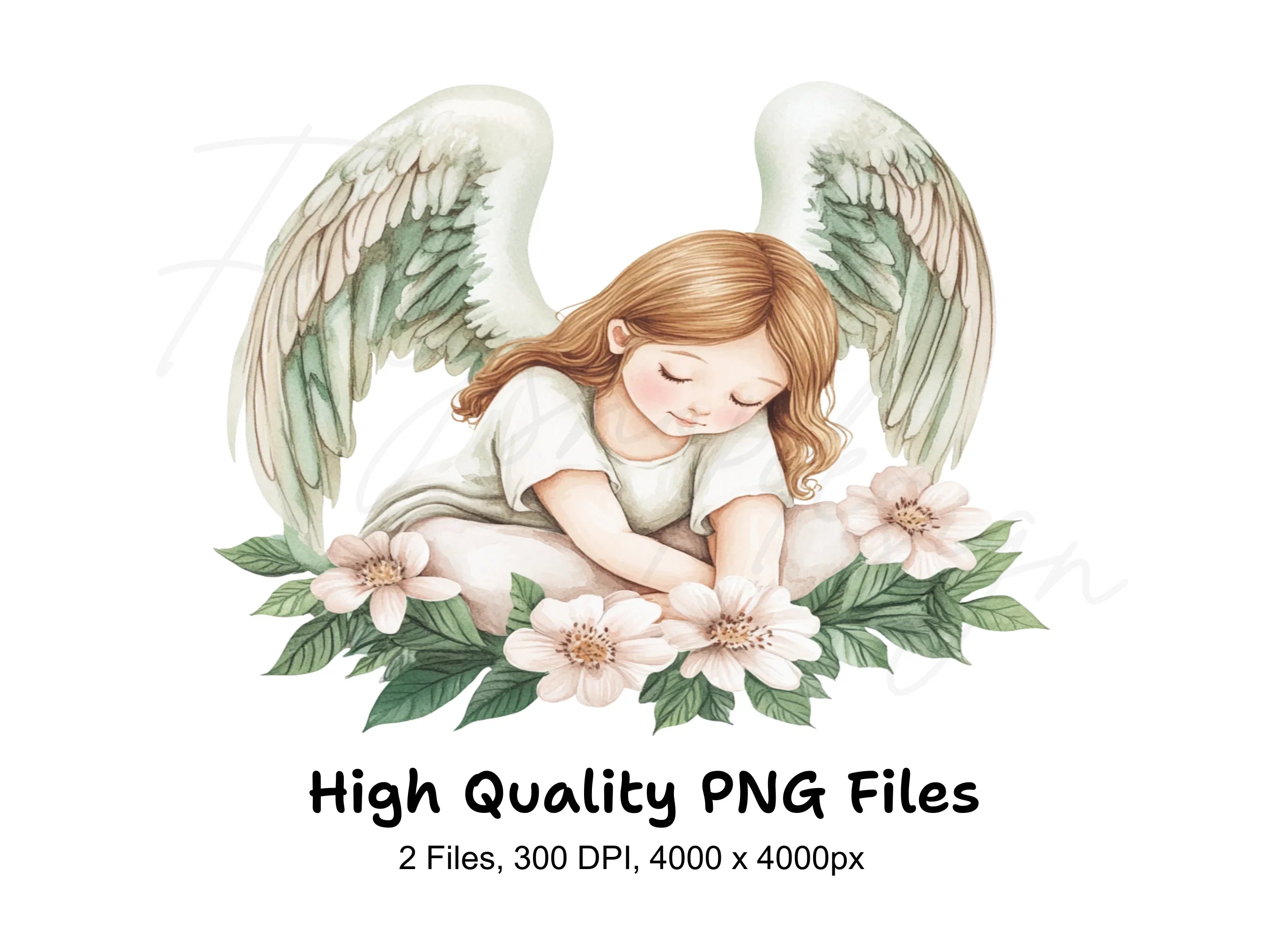 Sleeping Angel with Flowers Clipart Bundle