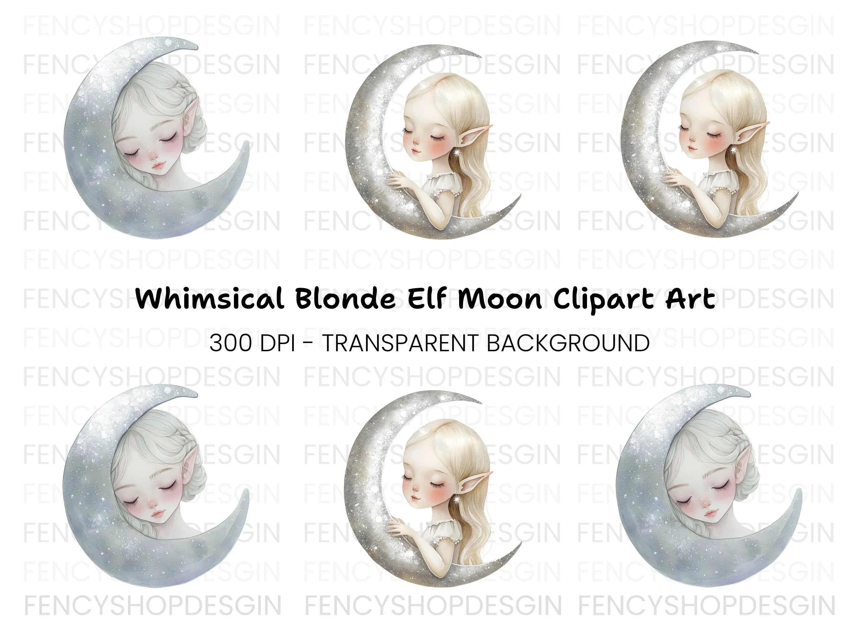 Sleeping Moon Elves Clipart Bundle