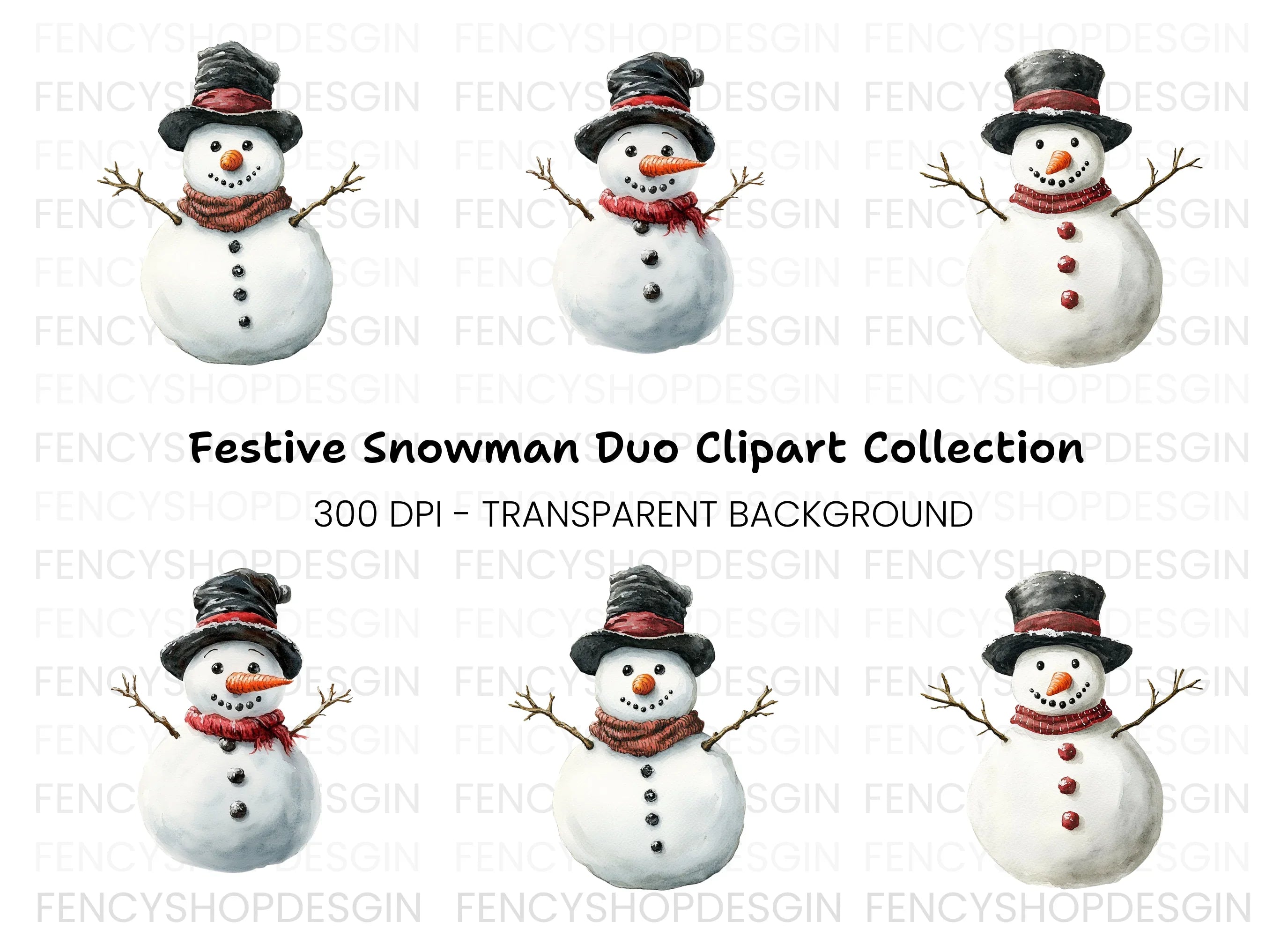 Festive Snowmen Trio Clipart Bundle