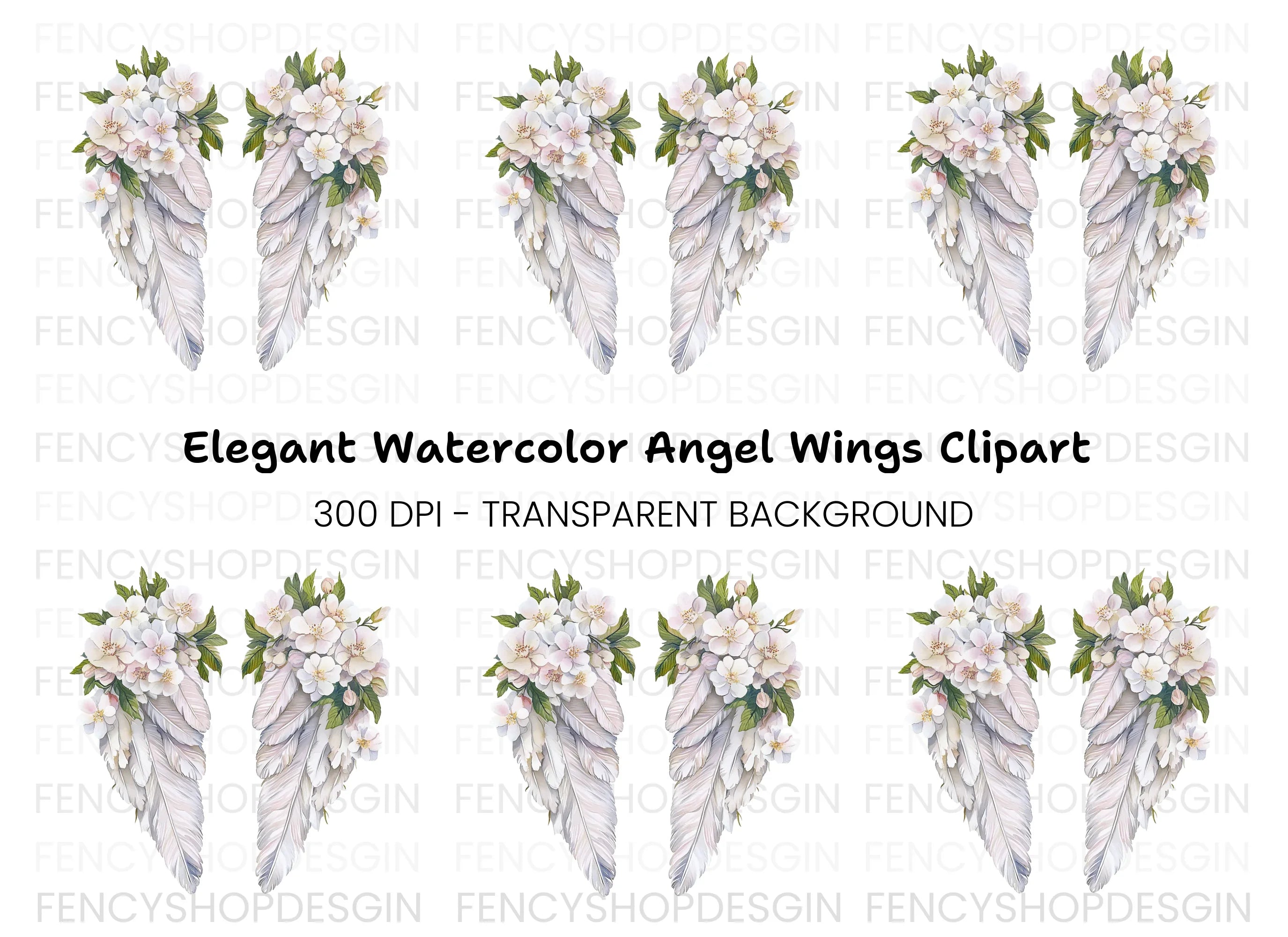 Elegant White Feather Angel Wings Clipart Bundle