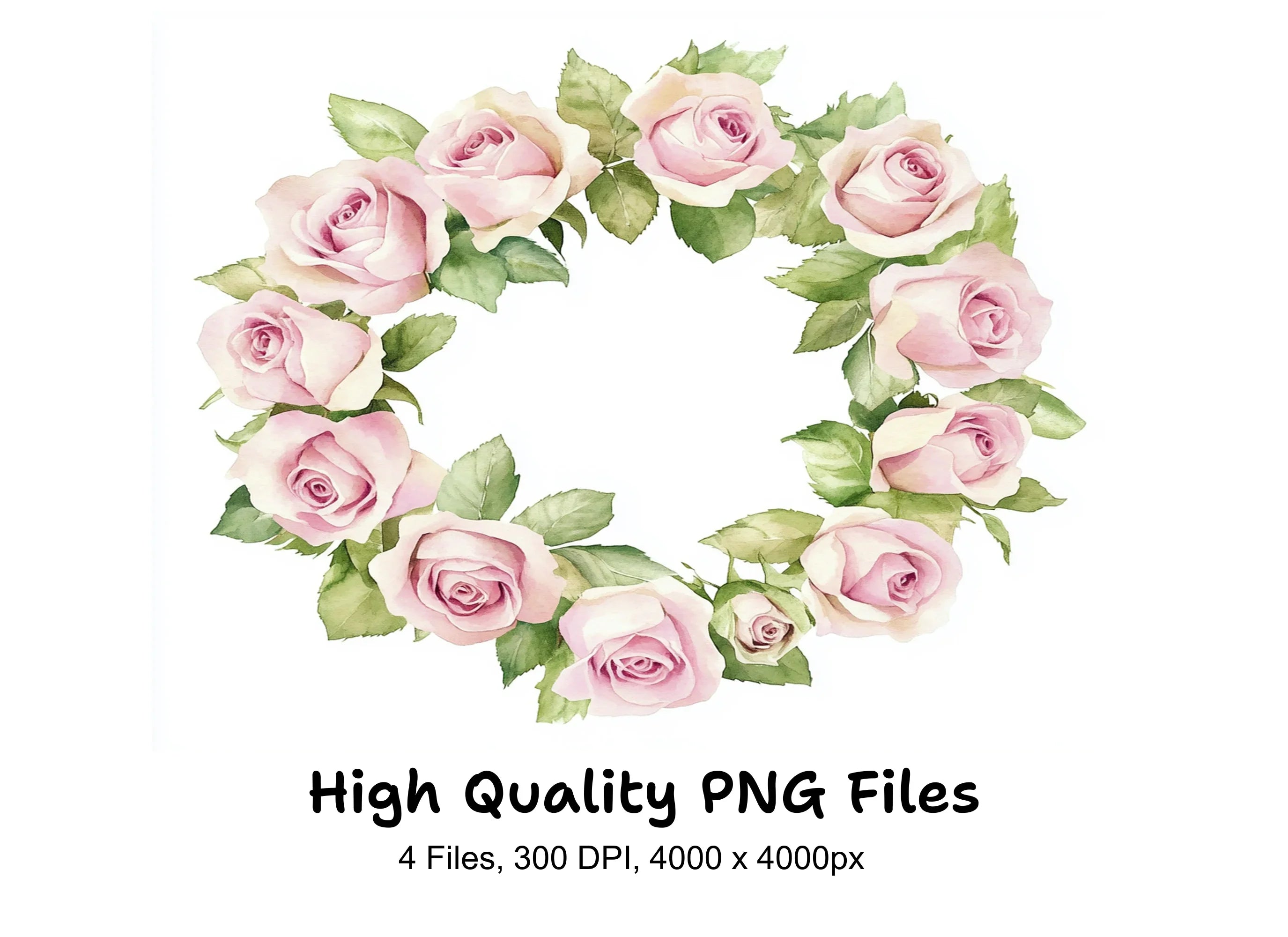 Elegant Pink Rose Wreath Clipart Bundle