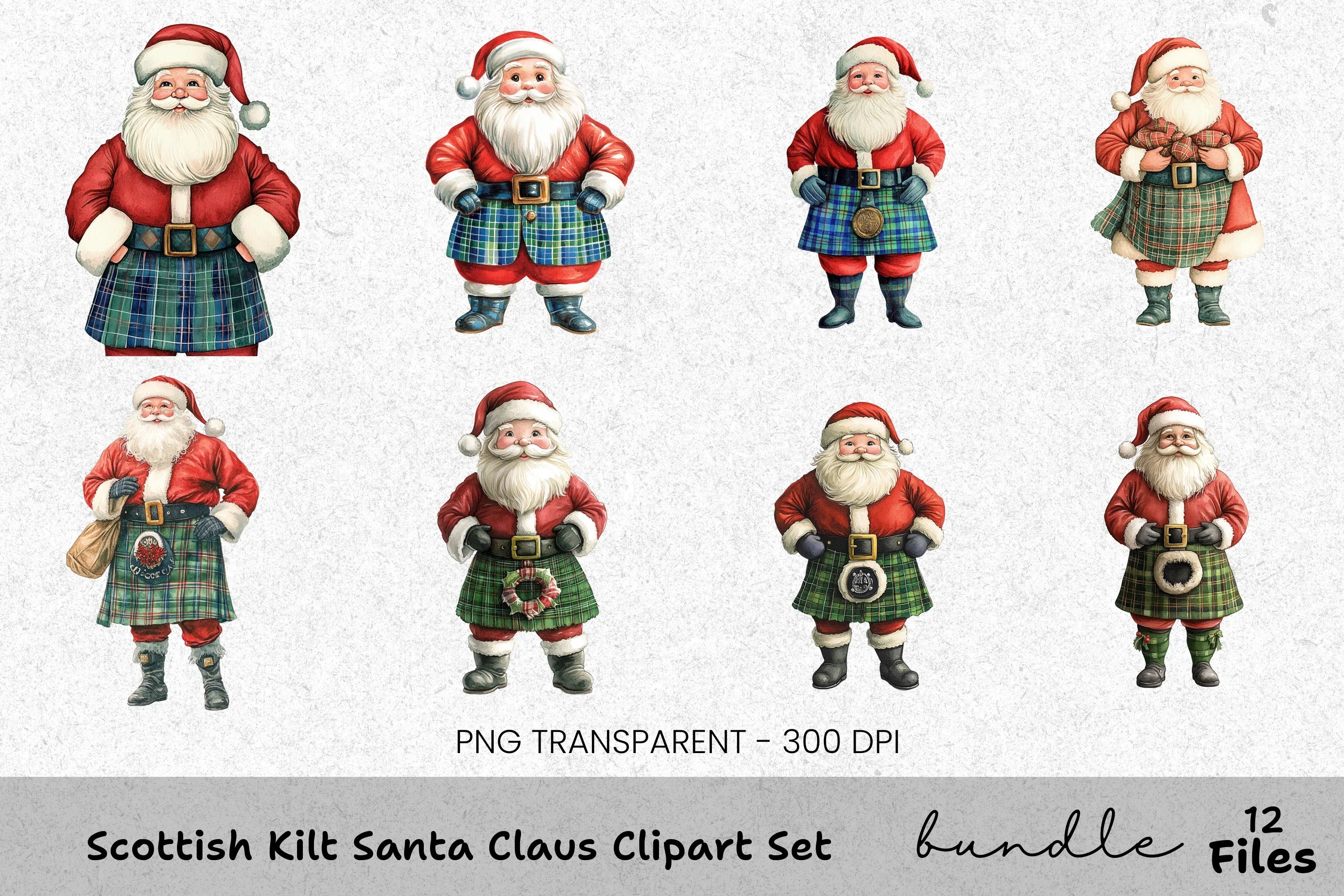 Scottish Kilt Santa Claus Clipart Bundle