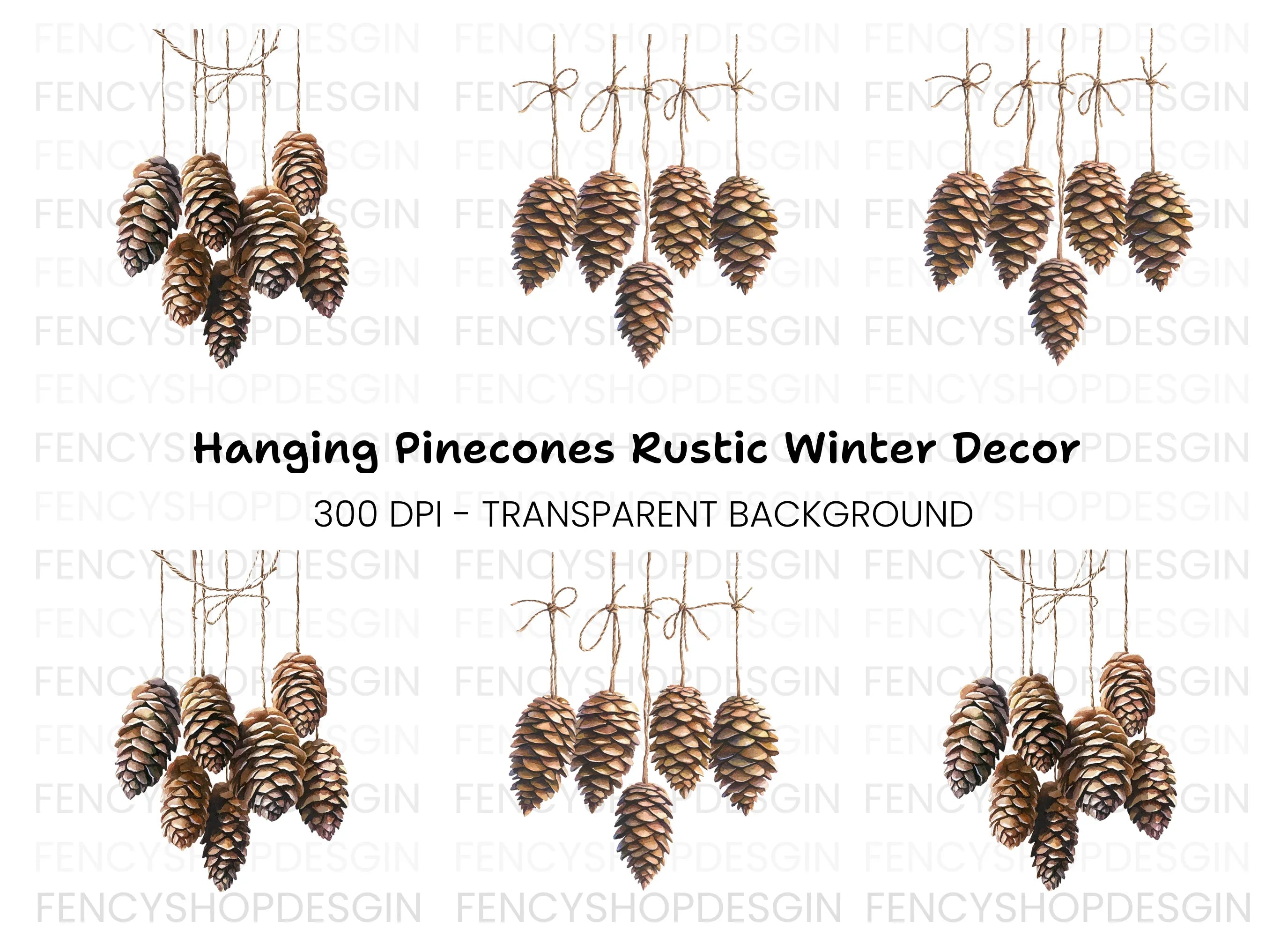 Hanging Pine Cones Clipart Bundle