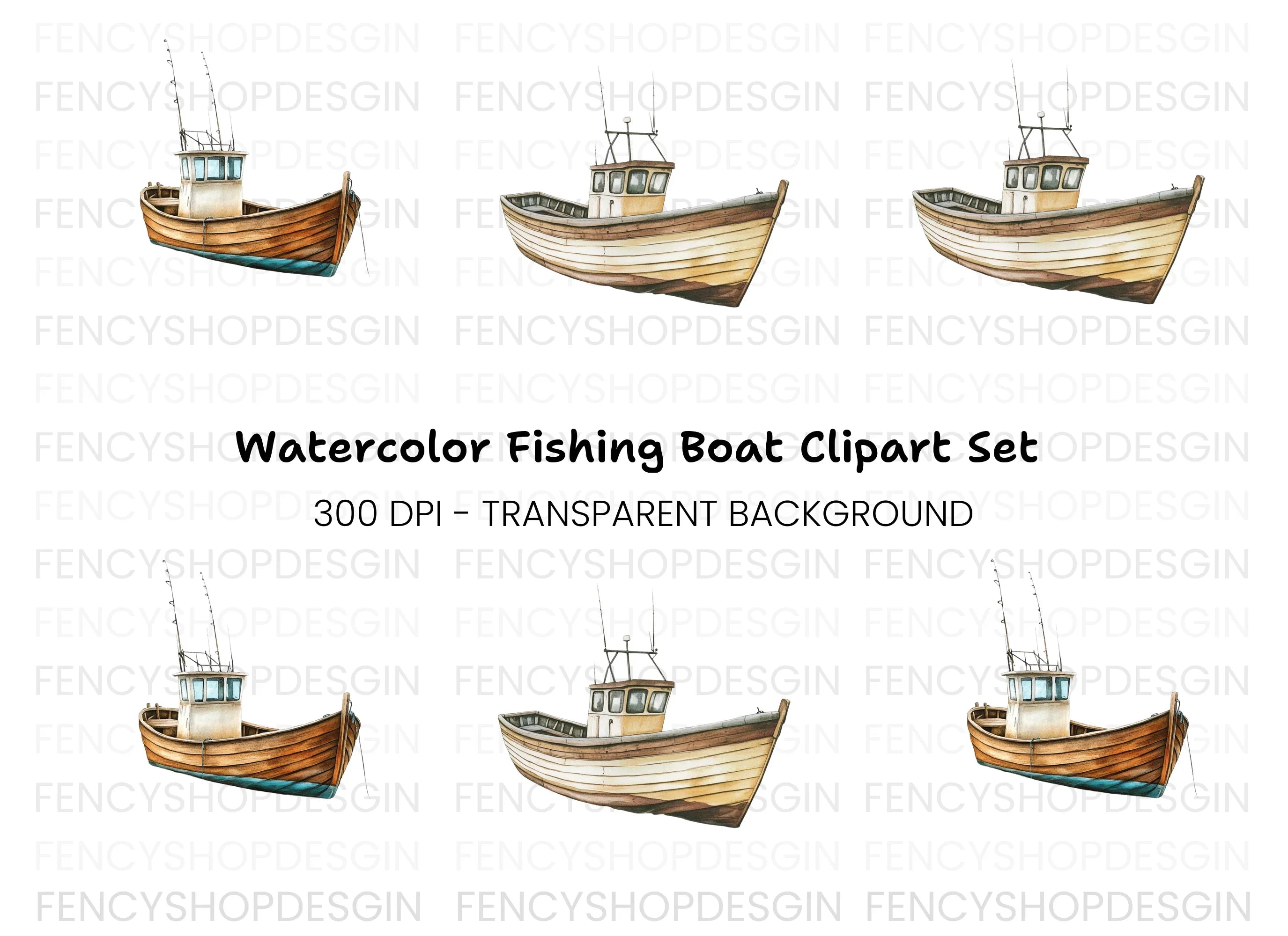 Fishing Boat Clipart Bundle