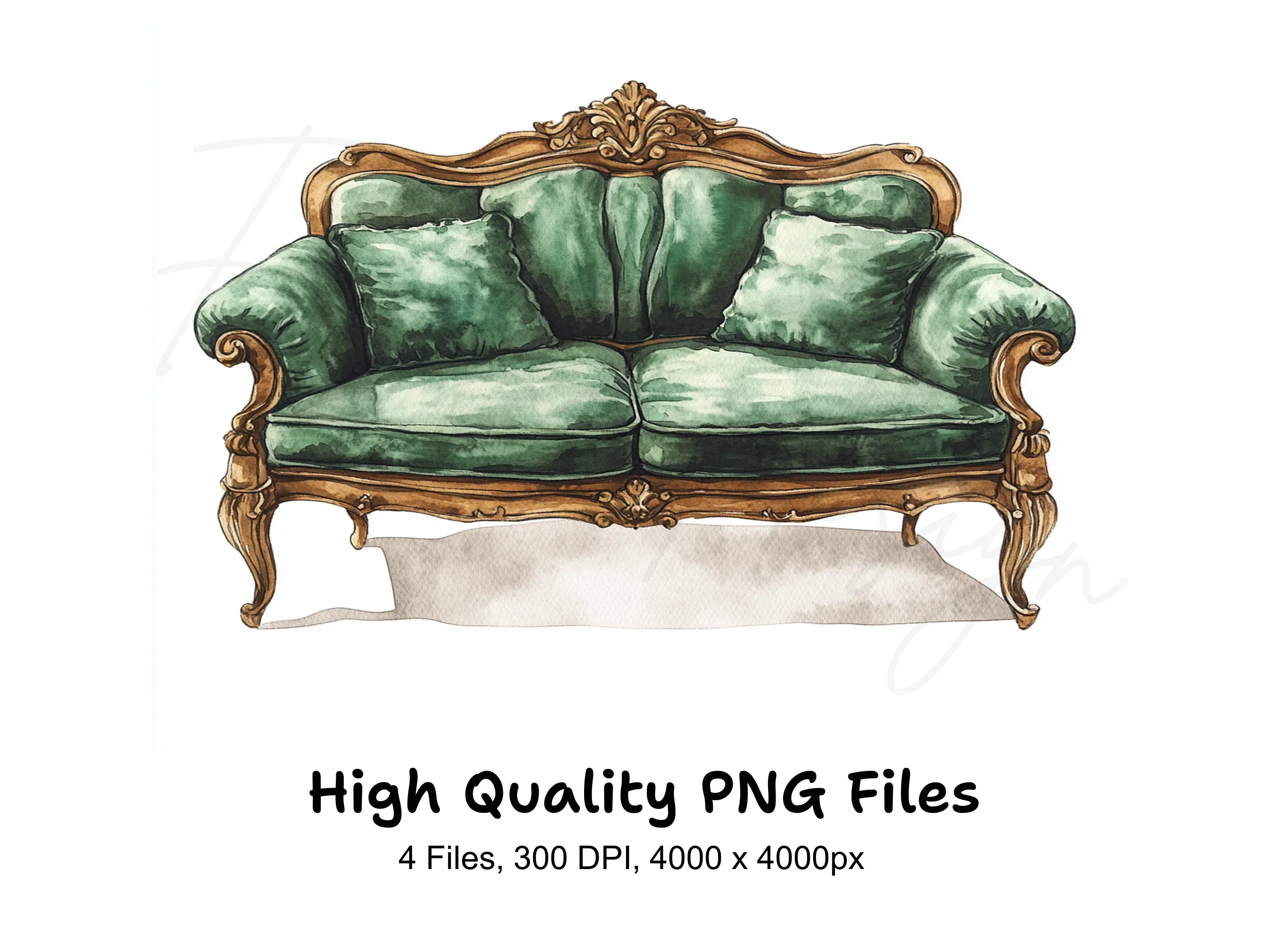 Emerald Green Sofa Clipart Bundle