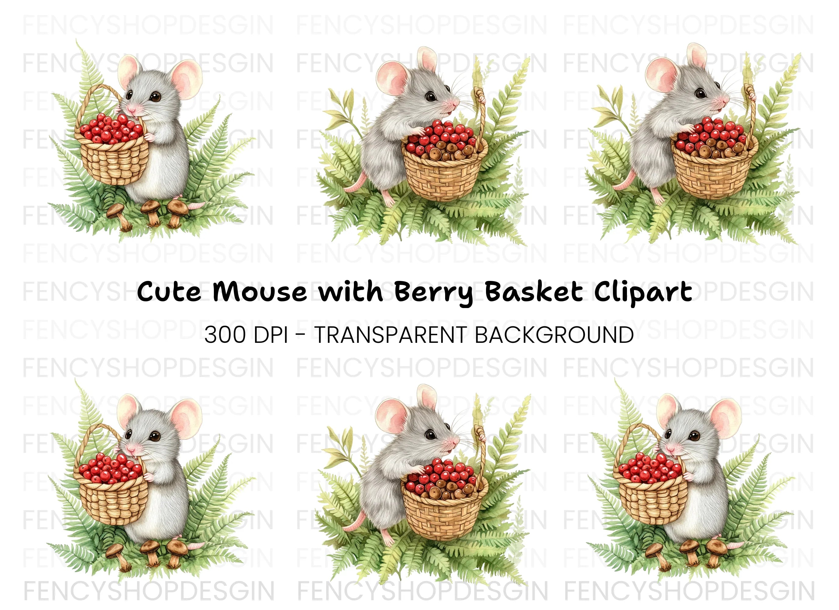 Cute Mice with Berries and Acorns Clipart Bundle