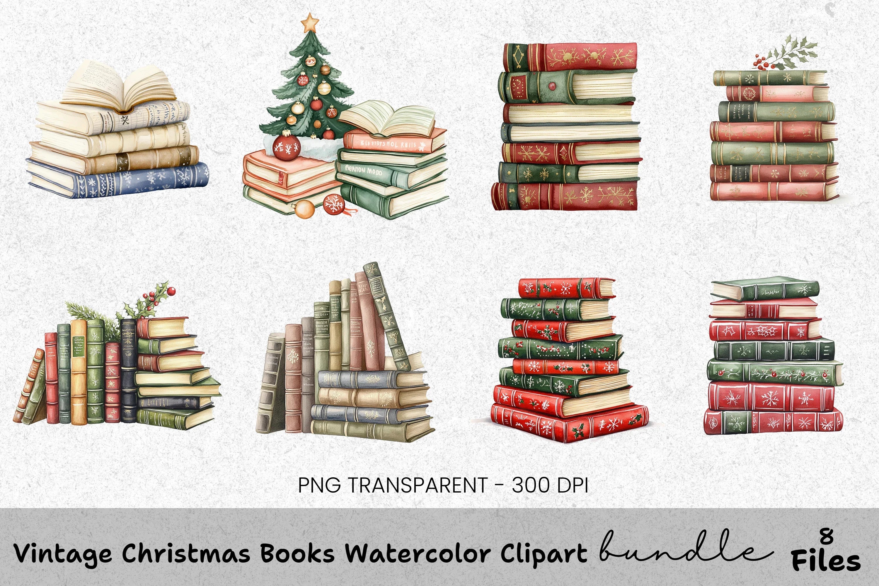 Vintage Christmas Books Clipart Bundle