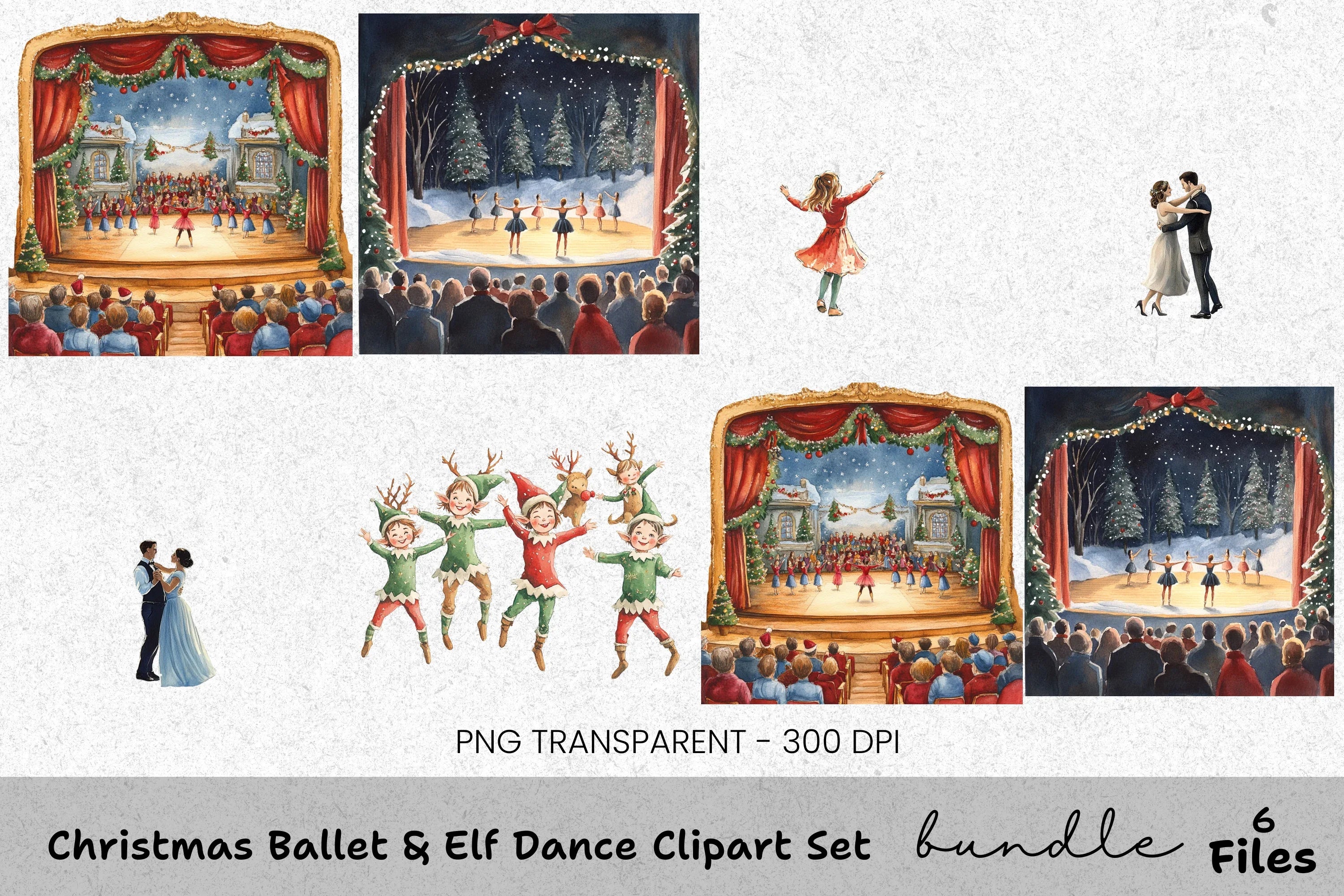 Christmas Ballet Stage Performance Clipart Bundle
