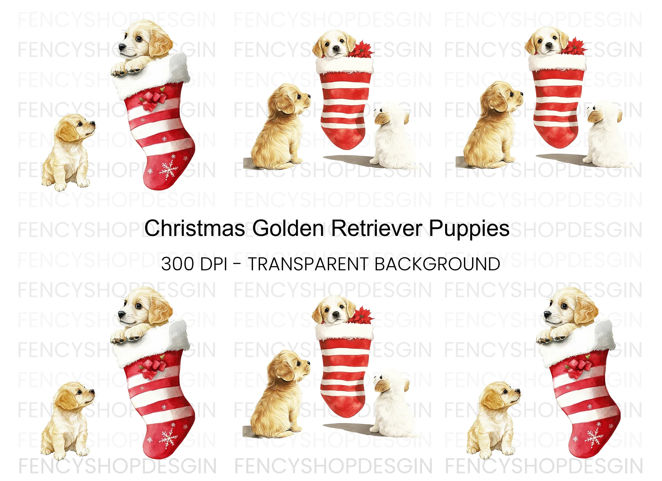 Golden Retriever Puppies Christmas Clipart Bundle