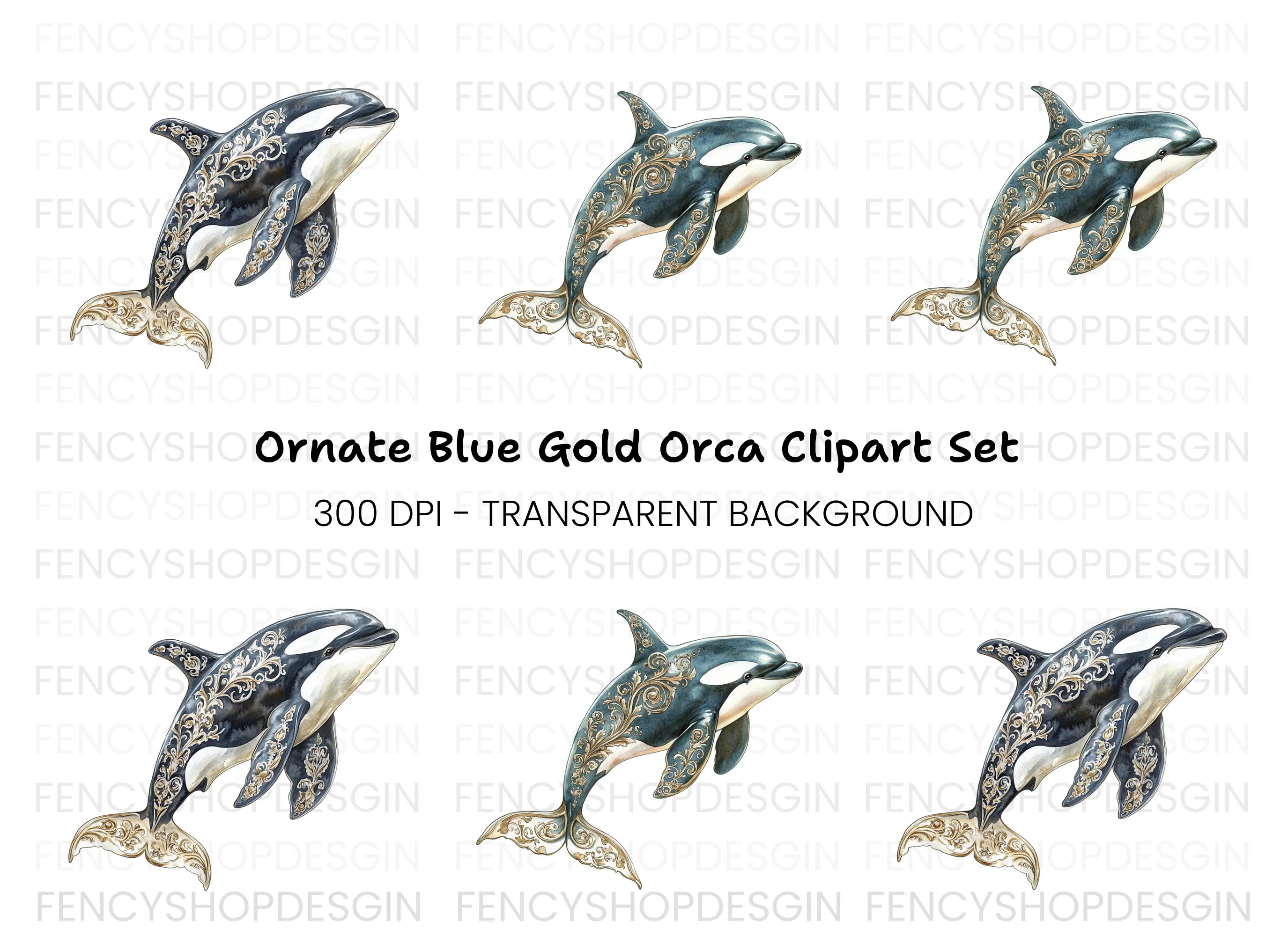 Elegant Orca Whale Clipart Bundle