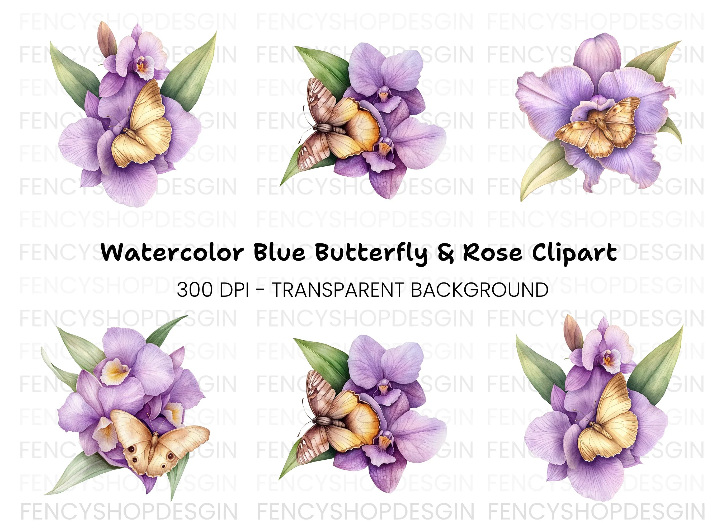 Orchid Butterfly Clipart Bundle