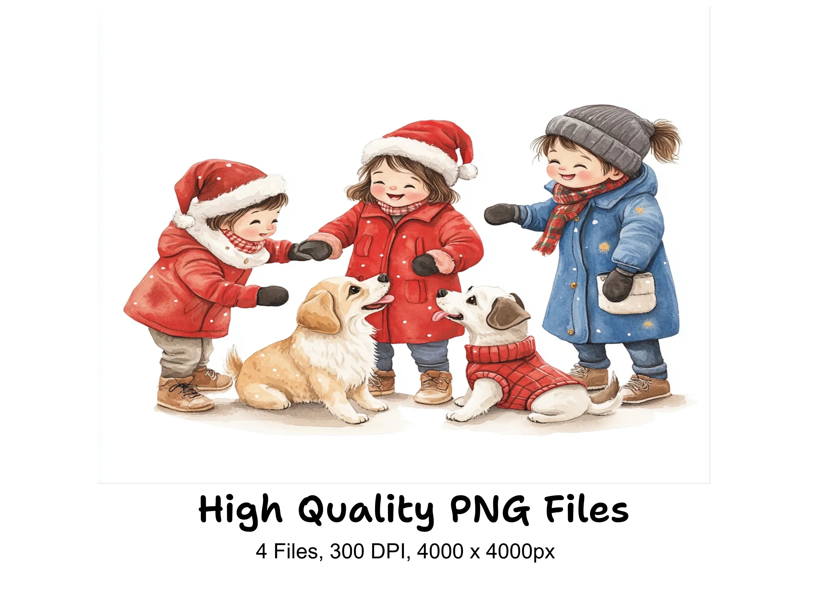 Kids and Dogs Winter Christmas Clipart Bundle