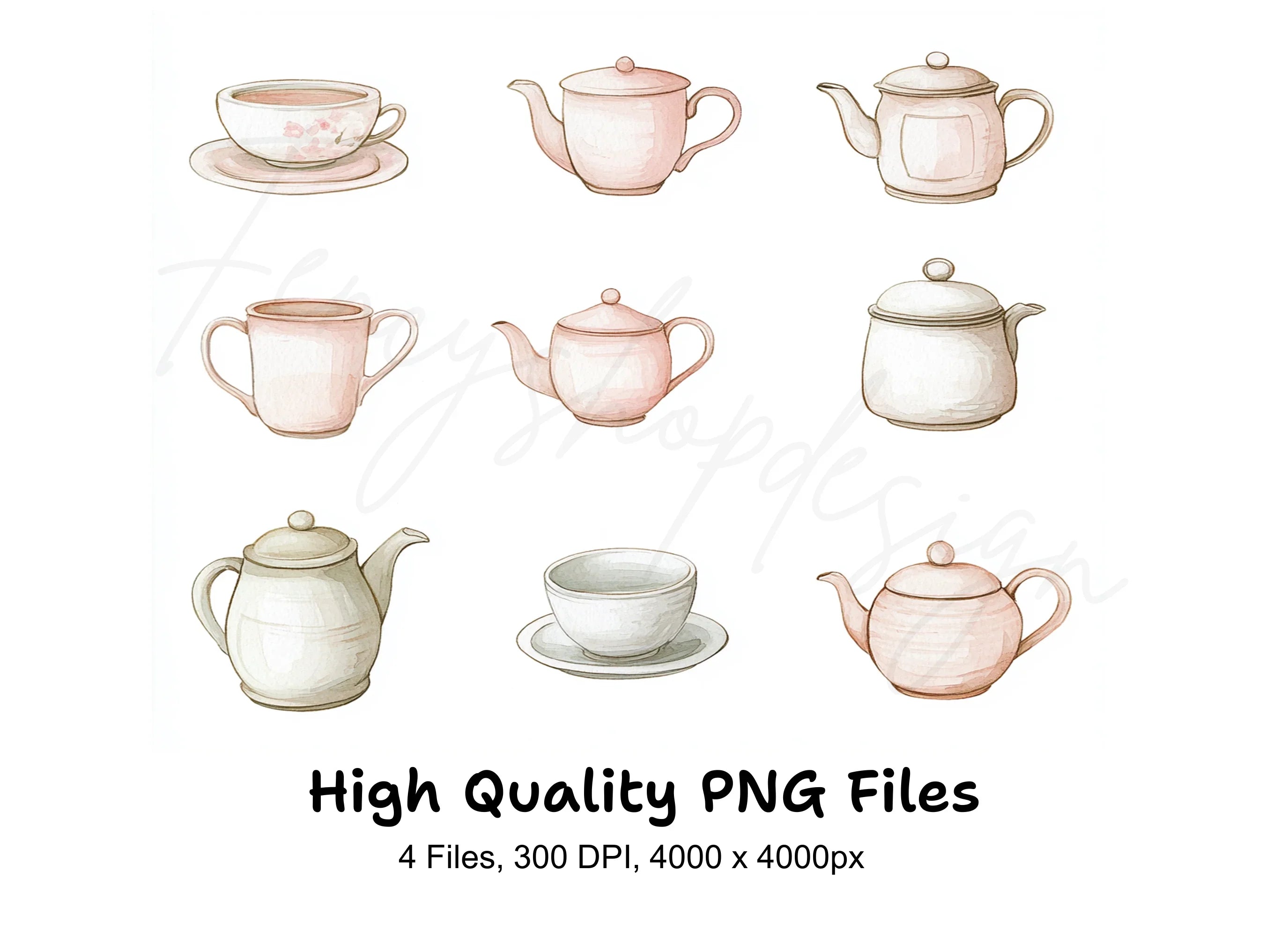 Vintage Teapots and Cups Clipart Bundle