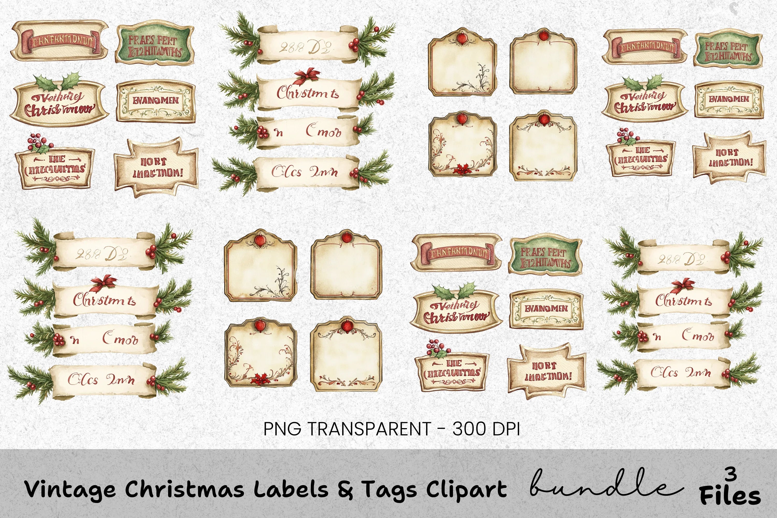 Vintage Christmas Labels Tags Clipart Bundle