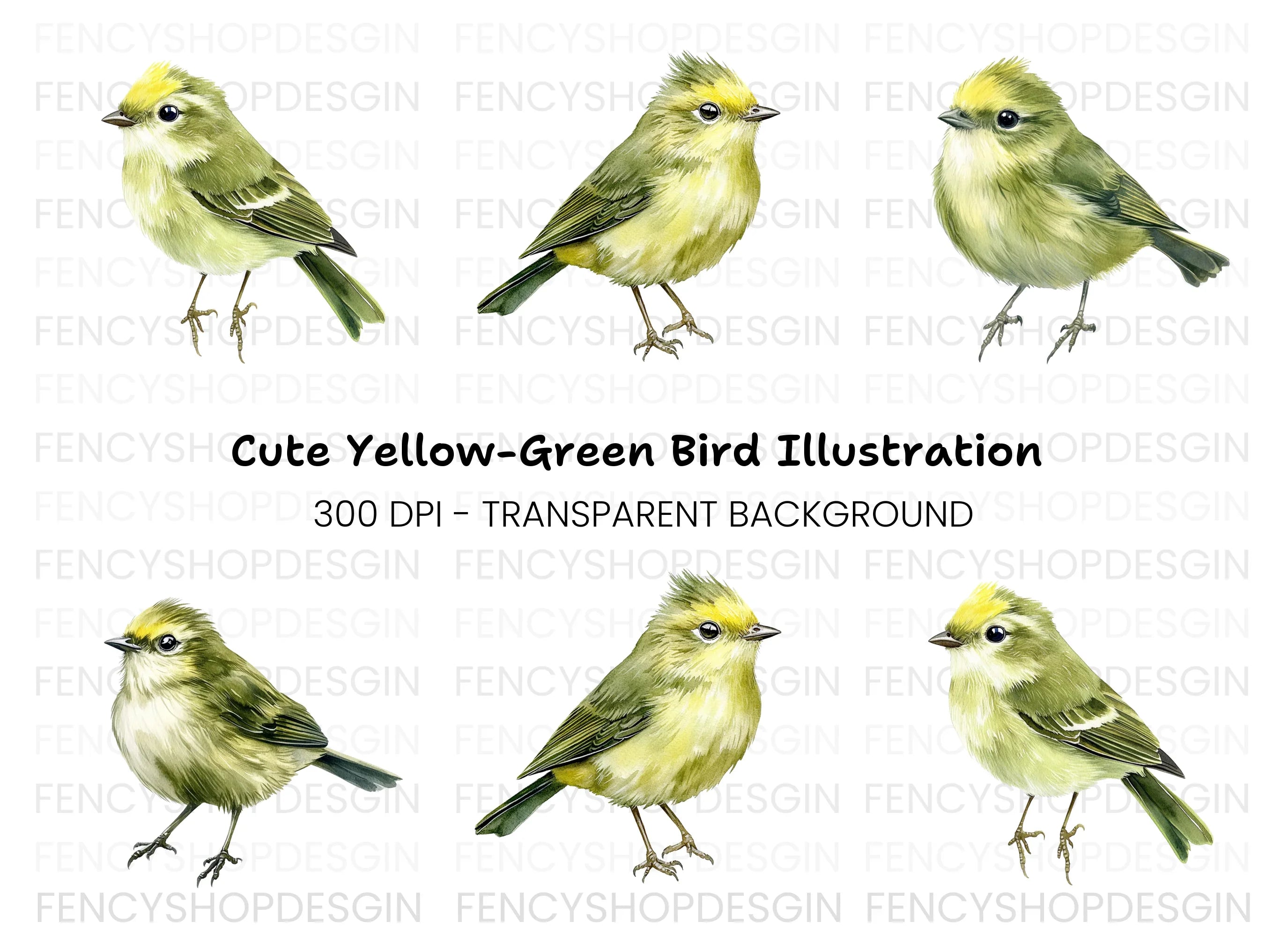 Cute Green Bird Clipart Bundle