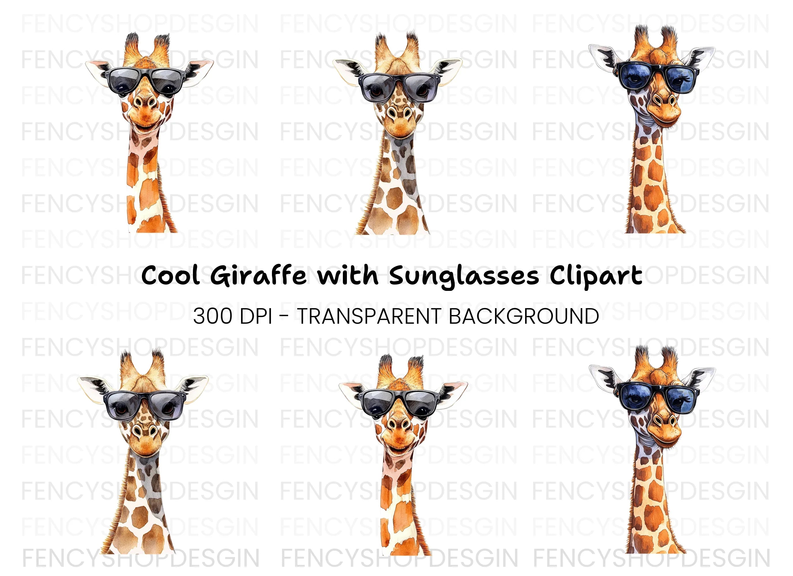 Cool Giraffes with Sunglasses Clipart Bundle