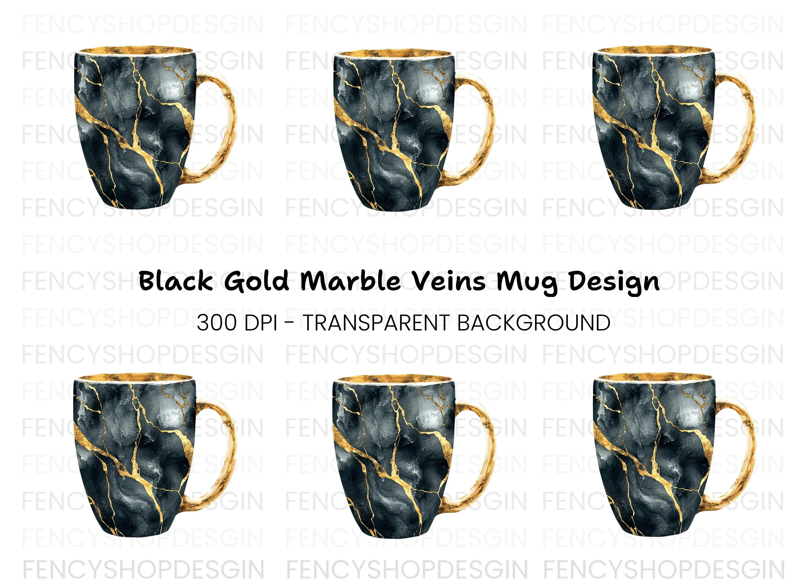 Kintsugi Black and Gold Clipart Bundle