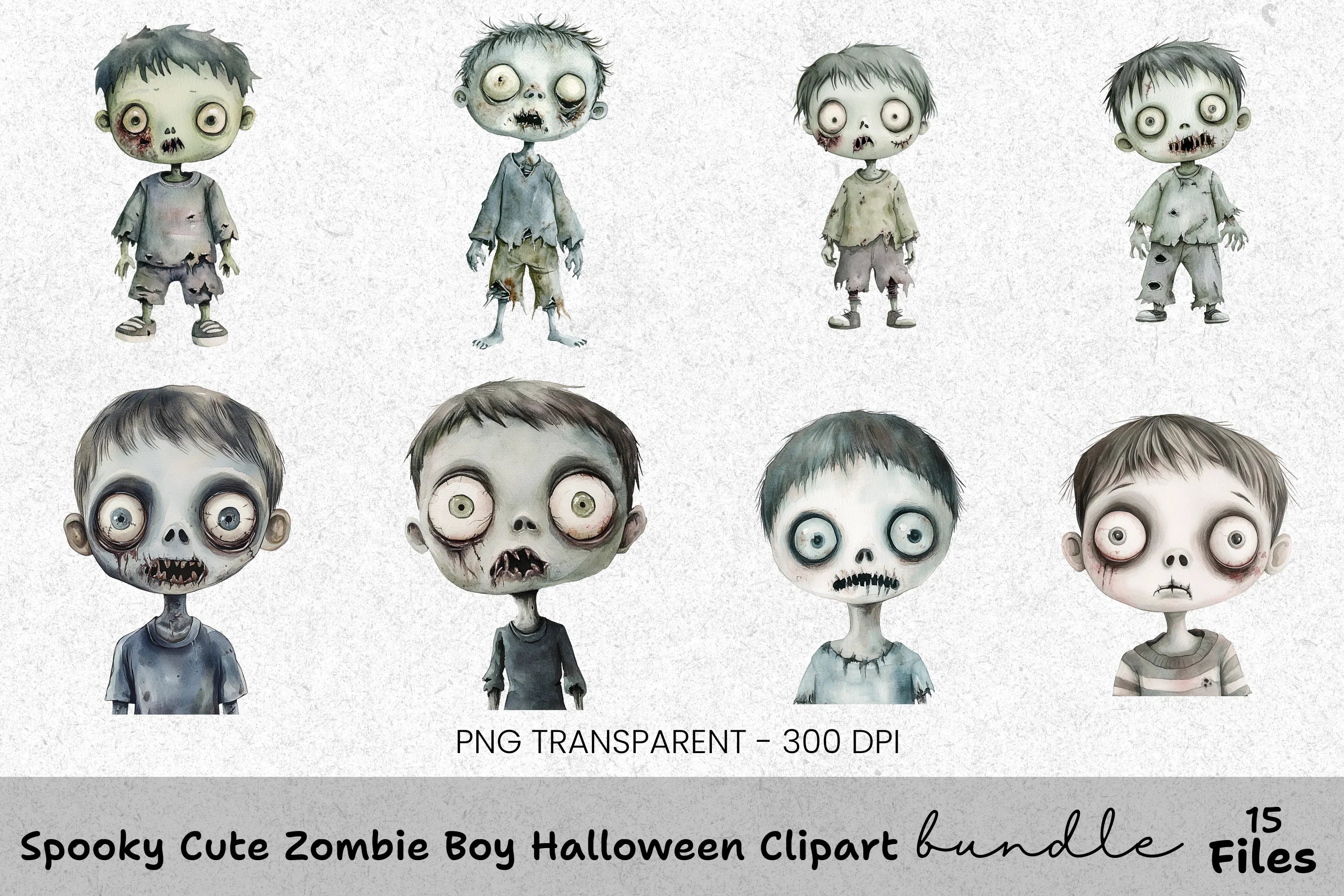 Spooky Cute Zombie Boy Halloween Clipart Bundle