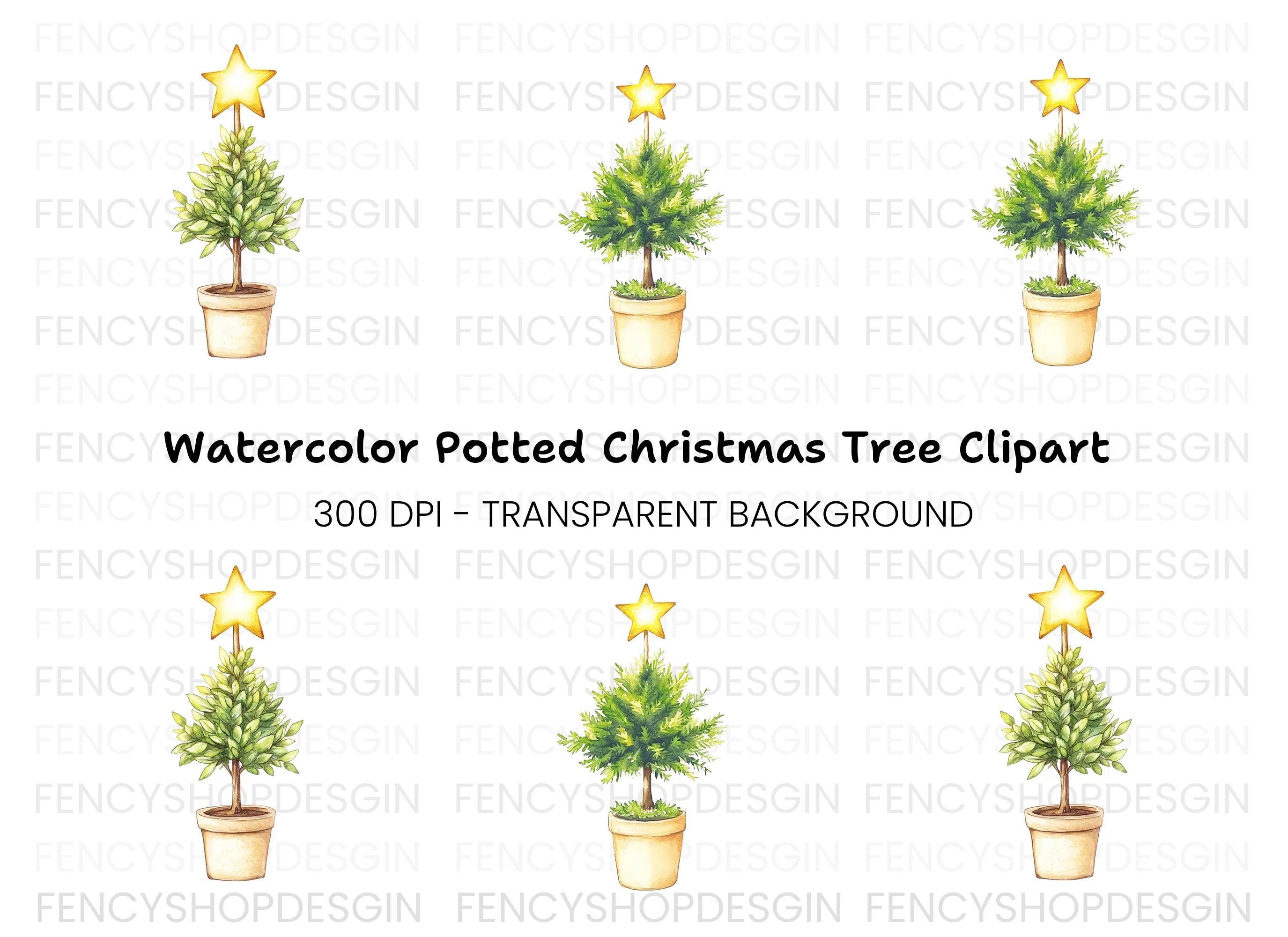 Potted Christmas Trees Clipart Bundle
