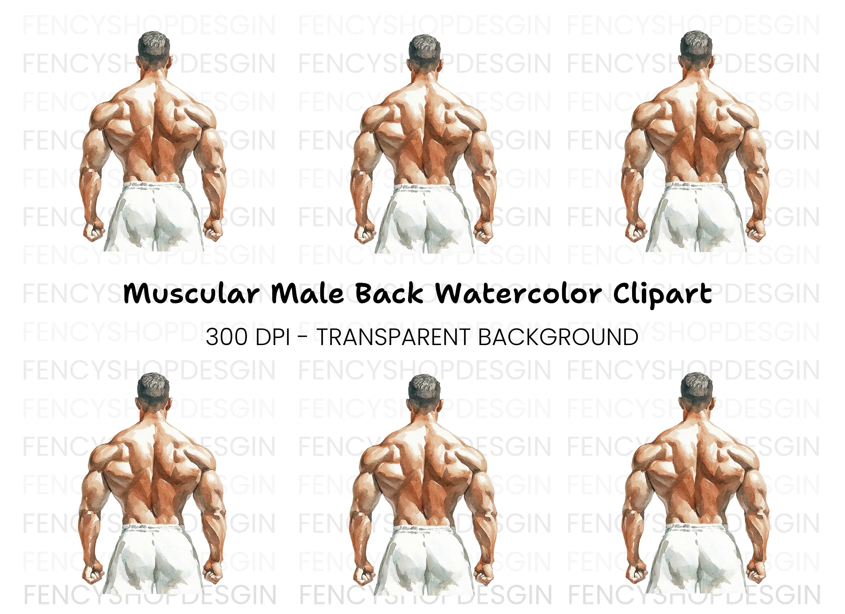 Muscular Man Back View Clipart Bundle
