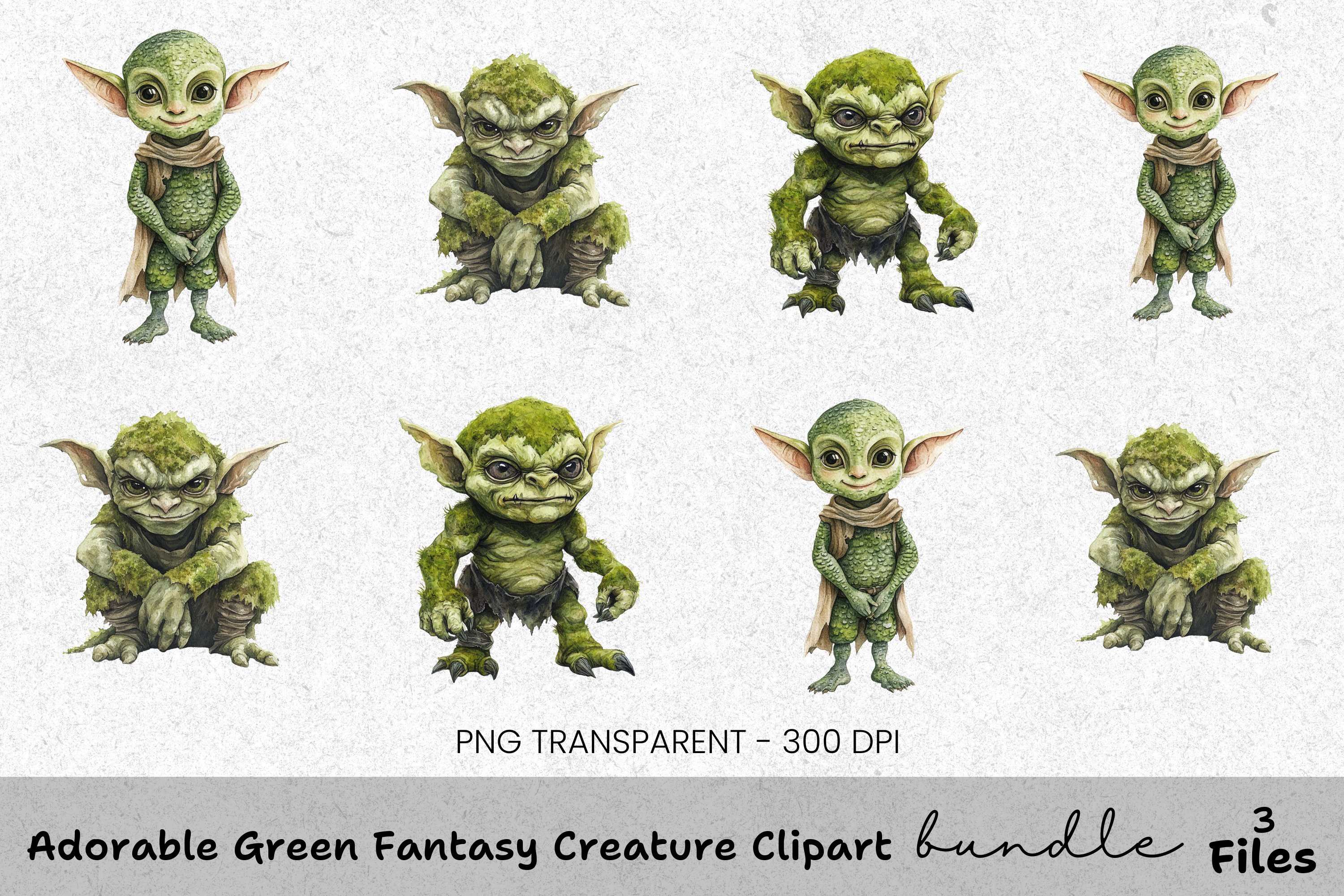 Adorable Green Fantasy Creature Clipart Bundle