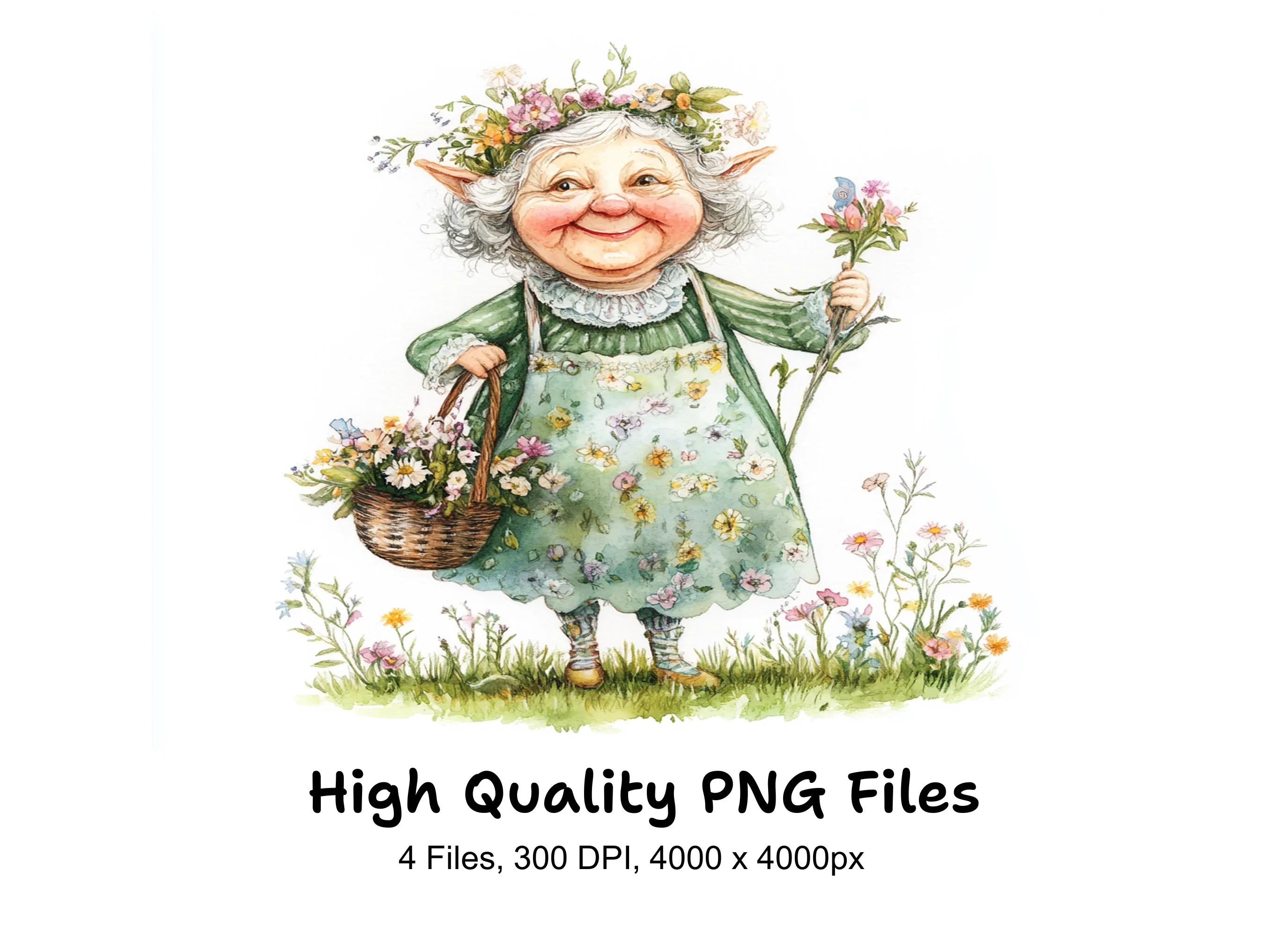 Joyful Elderly Fairy Faces Clipart Bundle