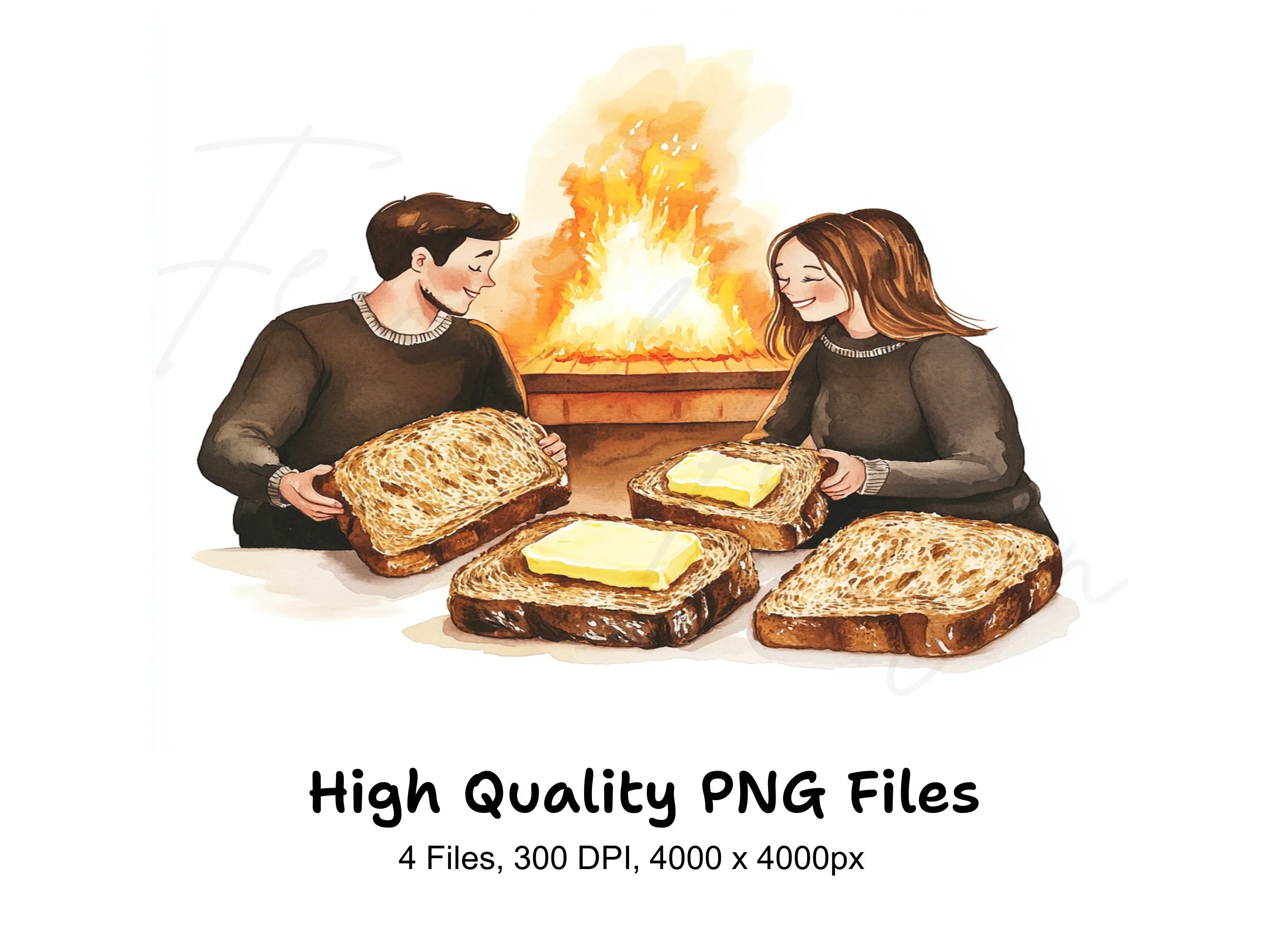 Cozy Fireplace Toast Clipart Bundle