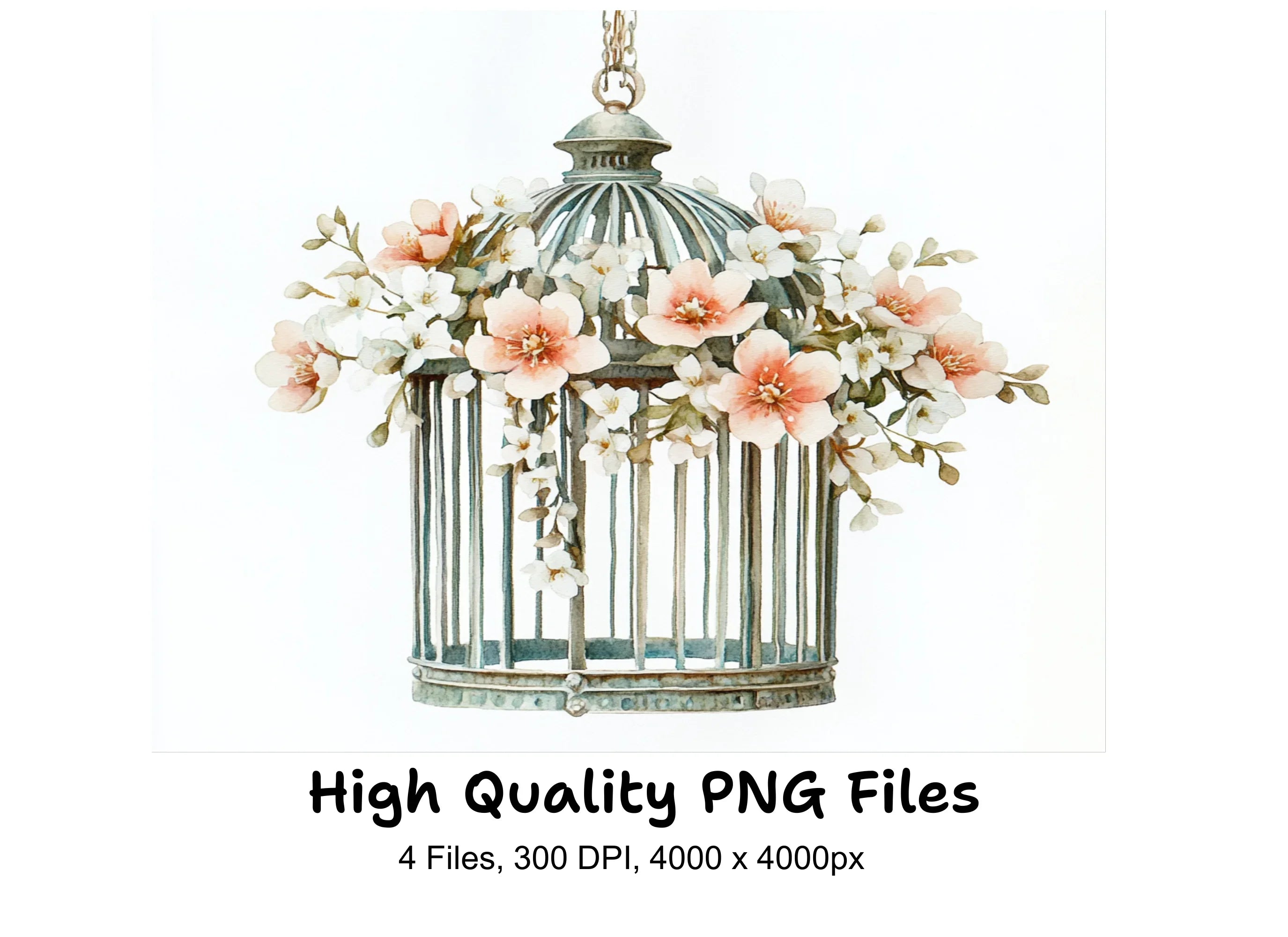 Charming Floral Birdcage Clipart Bundle